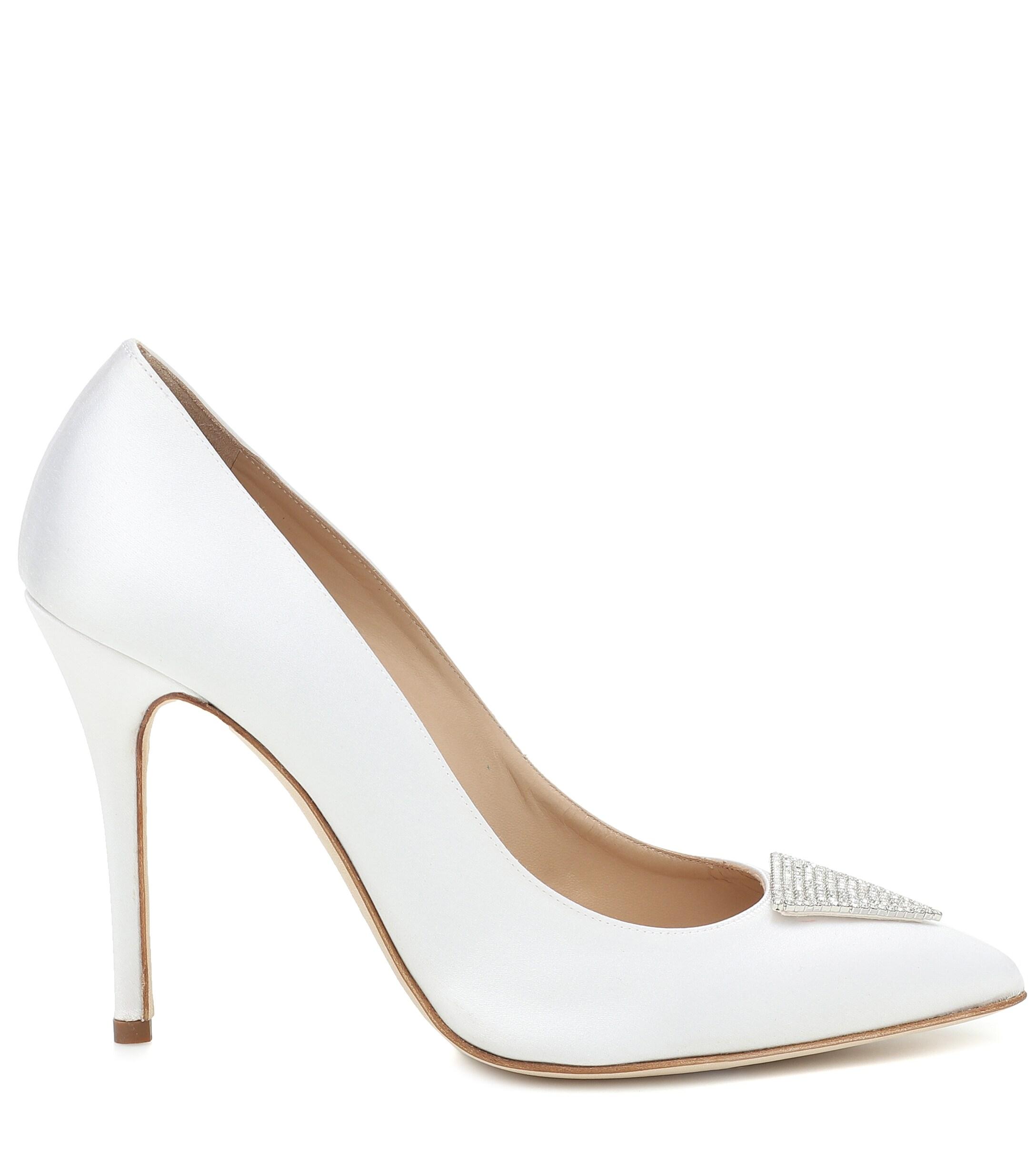 Alessandra Rich Embellished Satin Pumps in White - Lyst