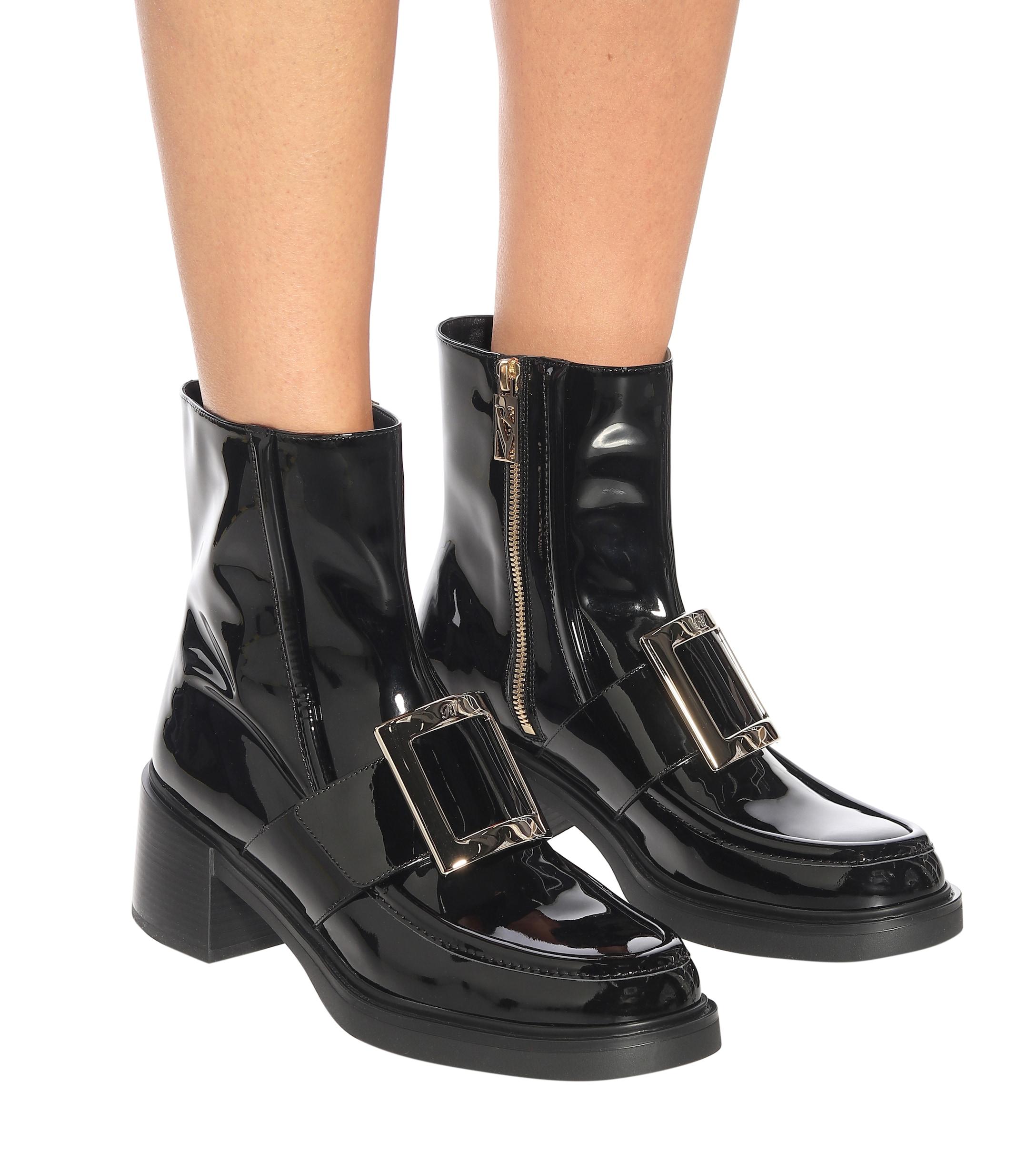 Roger Vivier Viv' Rangers Patent Leather Ankle Boots in Black - Lyst