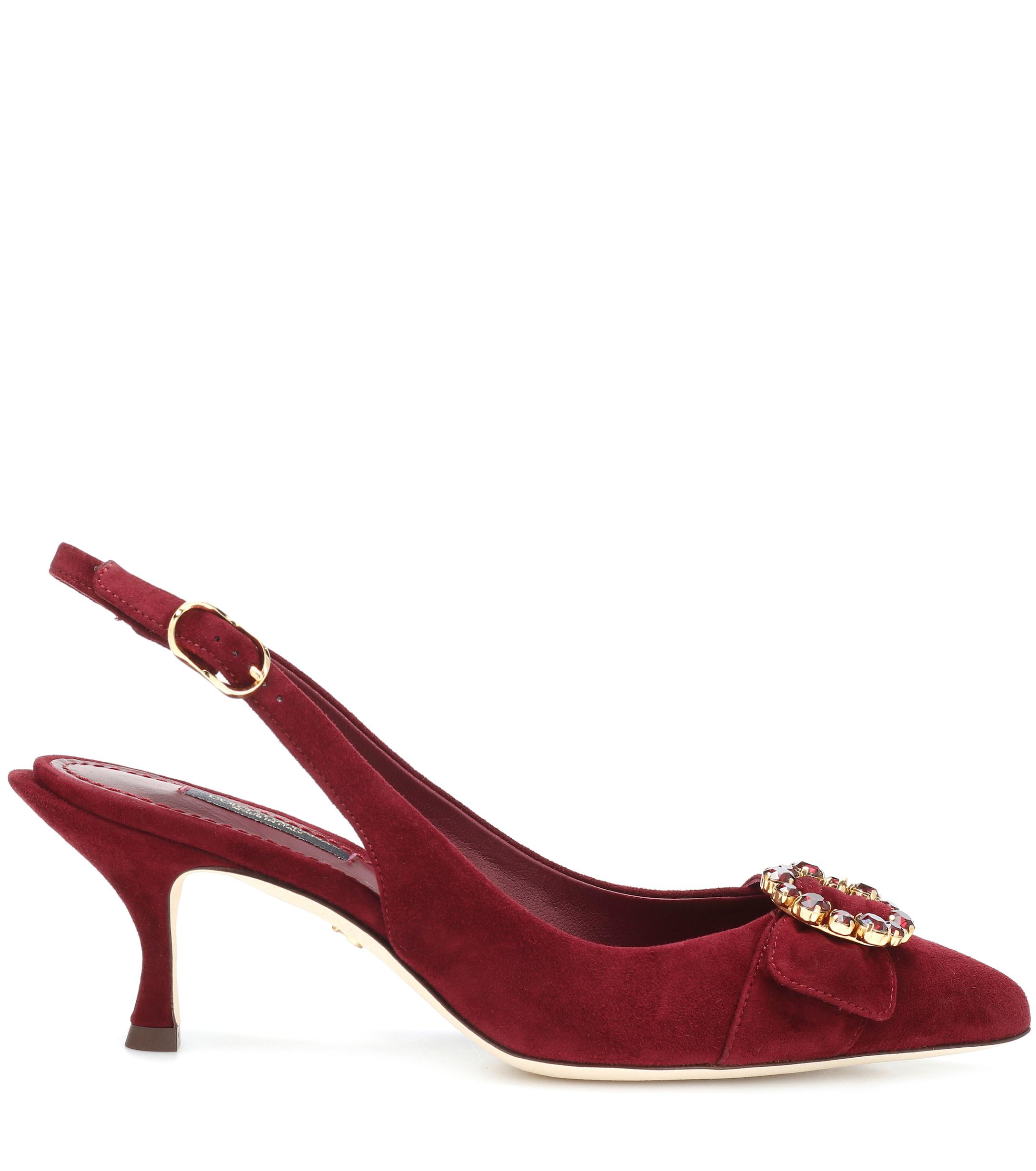 Dolce & Gabbana Embellished Suede Slingback Pumps in Red - Lyst