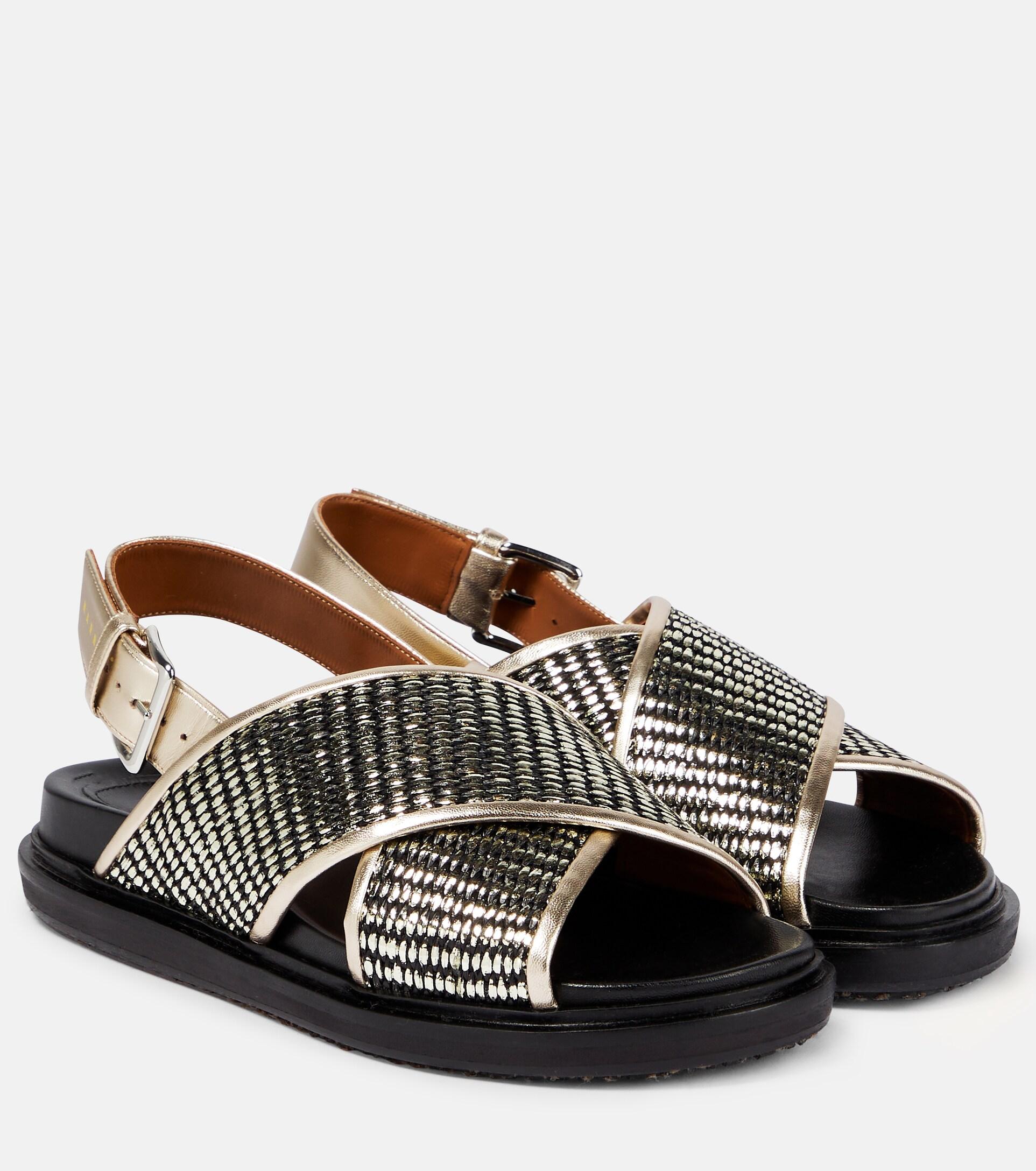 Marni Fussbett Leather-trimmed Sandals in Brown | Lyst