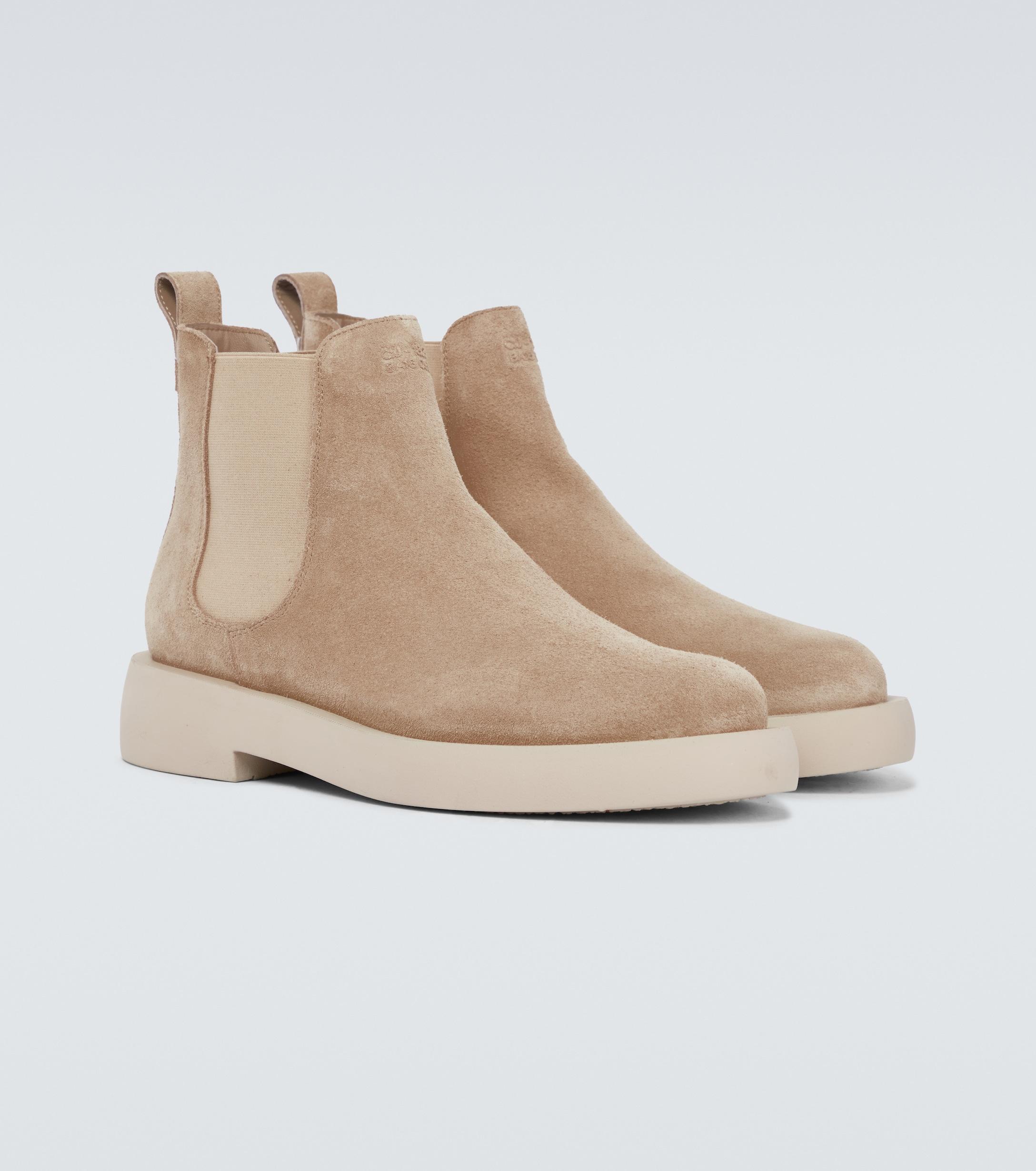 beige leather sporty ankle boots