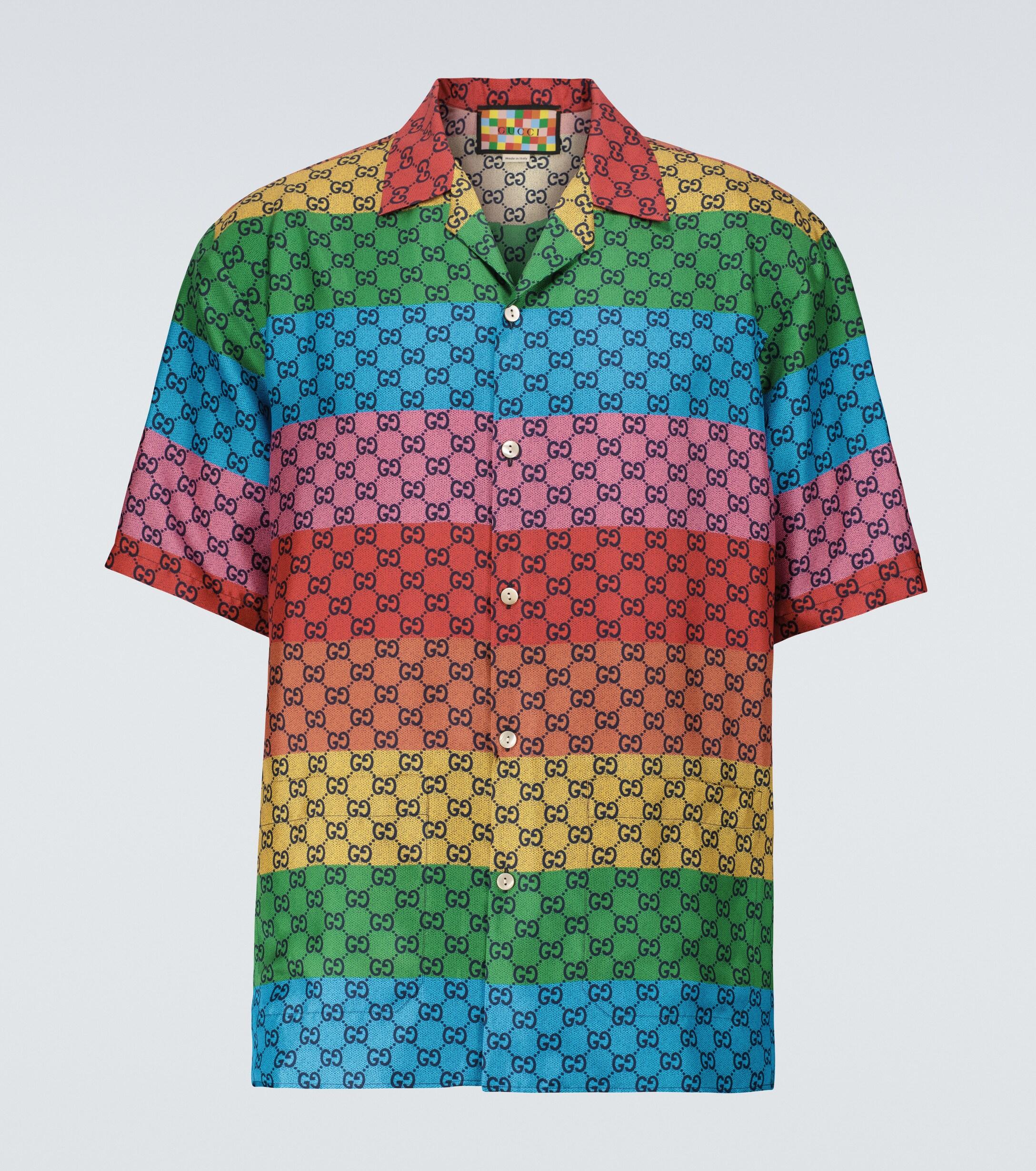 Gucci GG Multicolor Silk Twill Shirt in Green for Men | Lyst