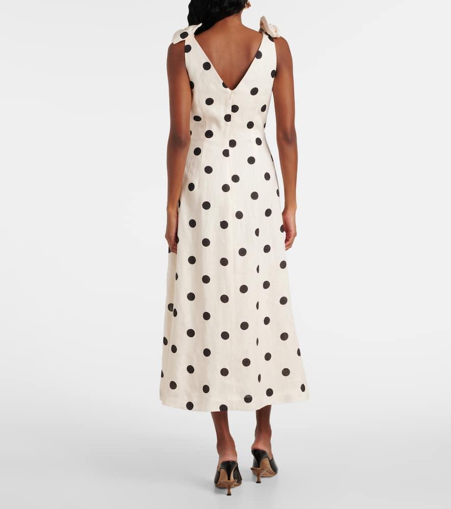 【Zimmermann】Polka-dot bow-detail linen midi dress Zimmermann Polka-Dot Bow-Detail Linen Midi Dress in White | Lyst