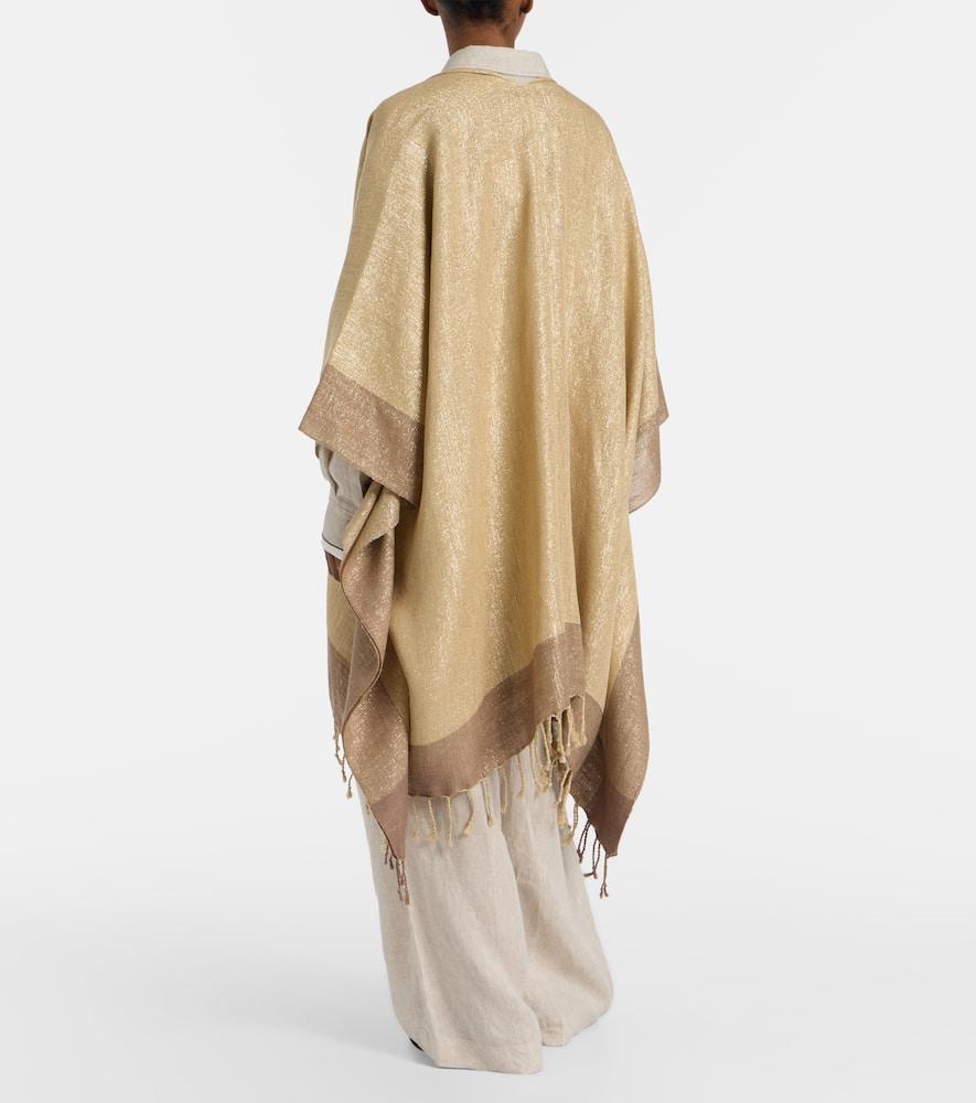 ポンチョ・ケープ Brunello Cucinelli Linen And Silk Blend Poncho With Sequins BRUNELLO CUCINELLI Sequin-Embellished Crochet-Knit Linen
