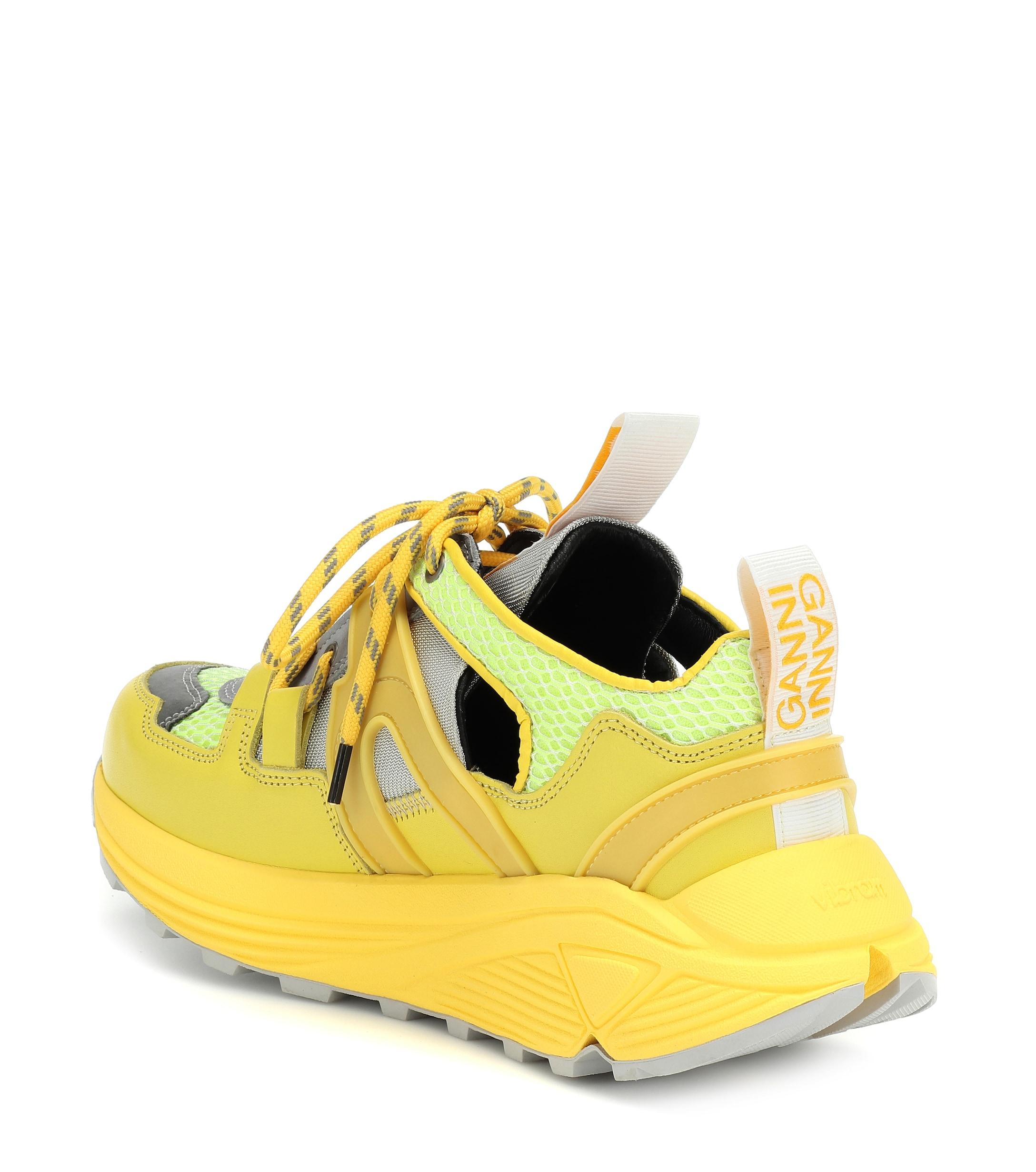 Ganni Leather Tech Sneakers in Yellow