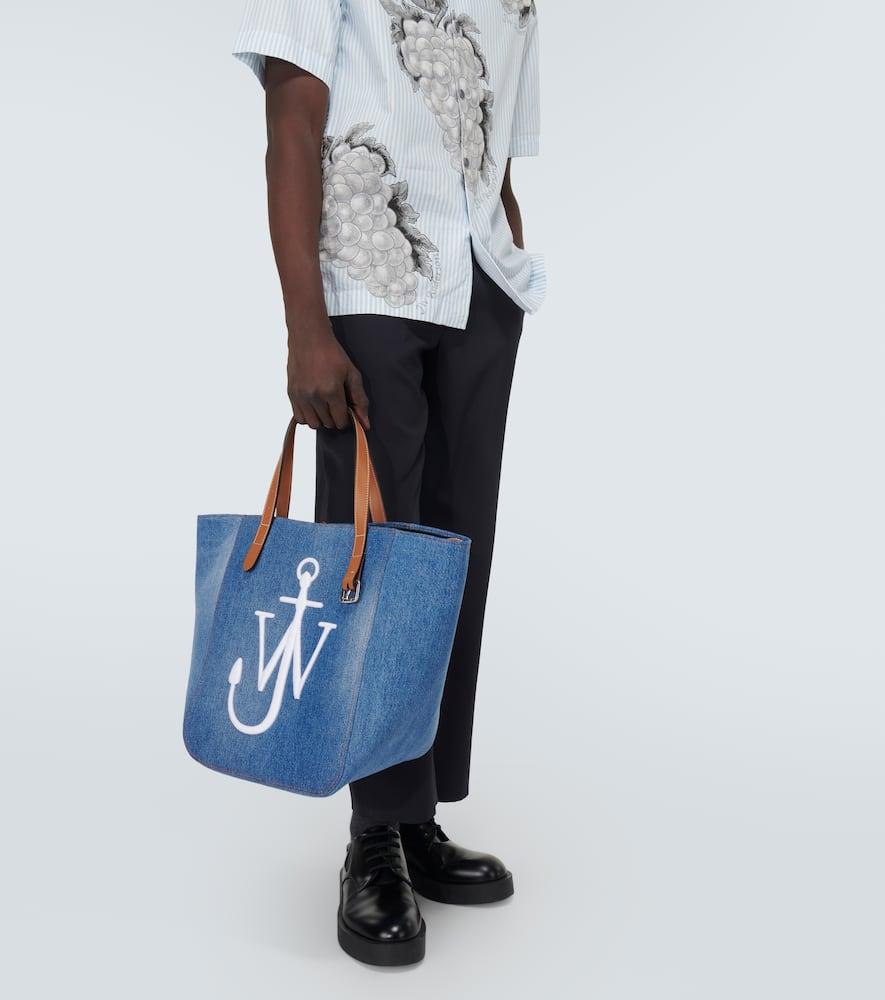 JW Anderson Belt Embroidered Denim Tote Bag in Blue for Men