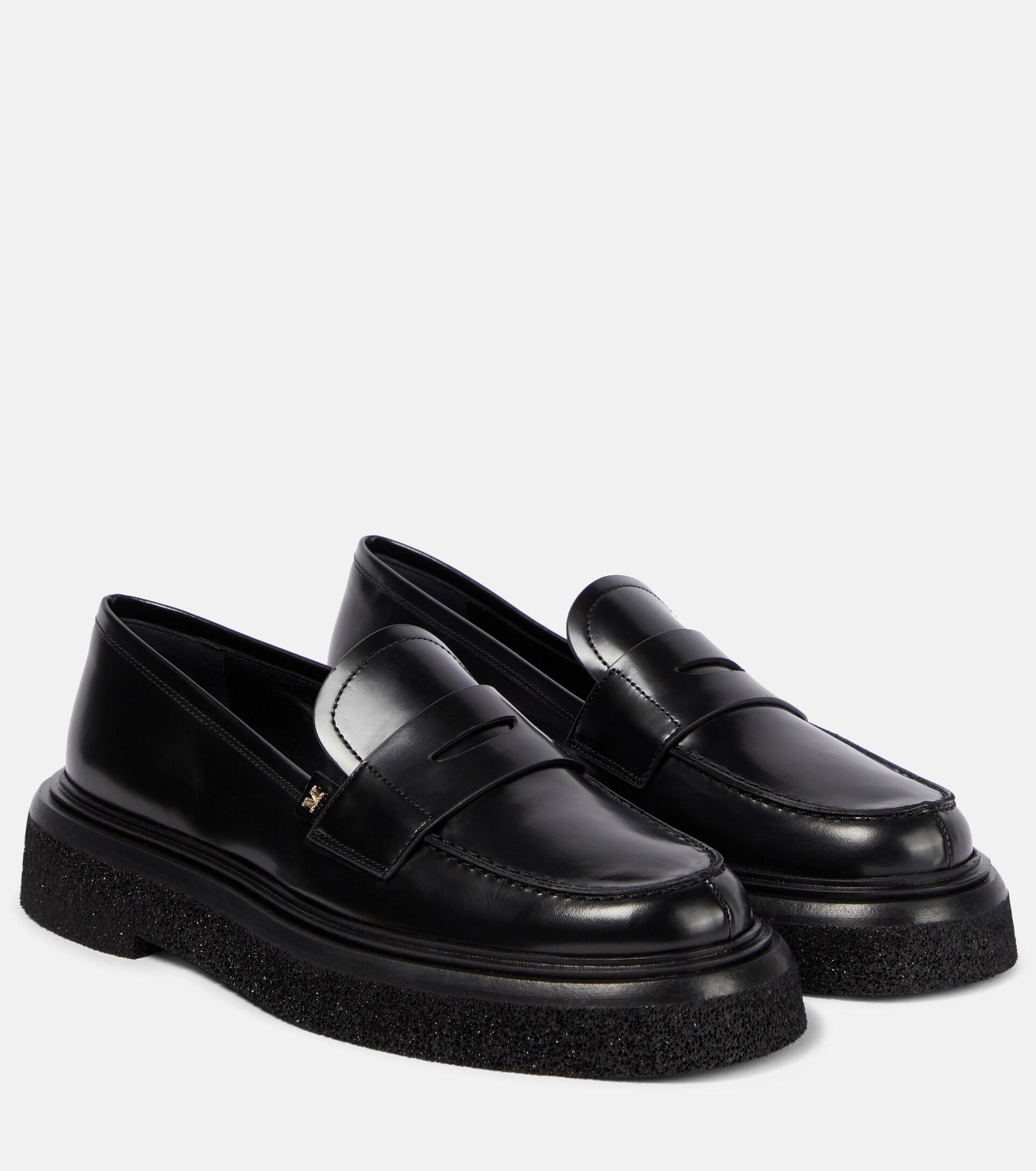 Max Mara Crepeloafer Leather Loafers in Black | Lyst