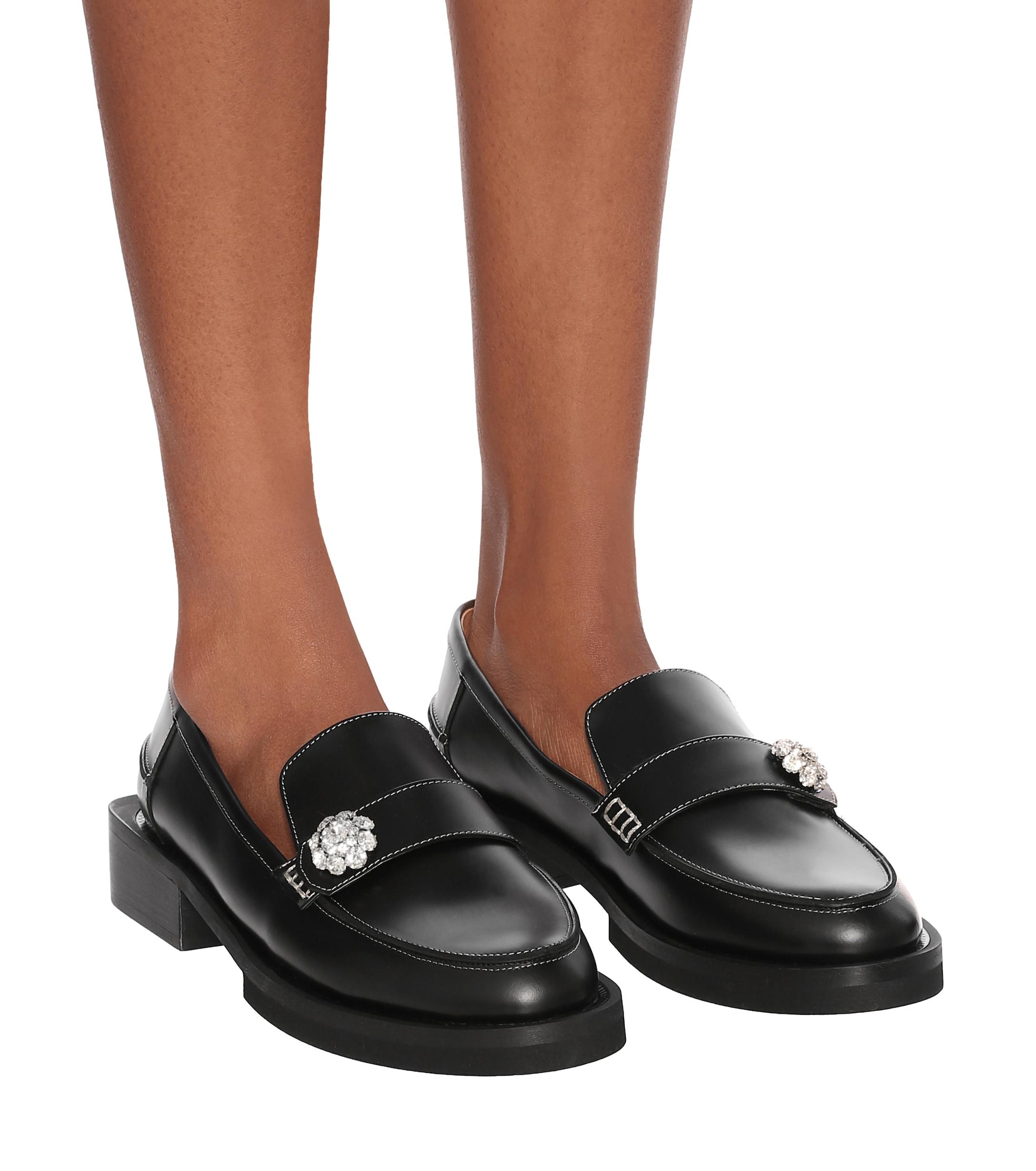 Ganni Jewel Leather Loafers in Black - Lyst