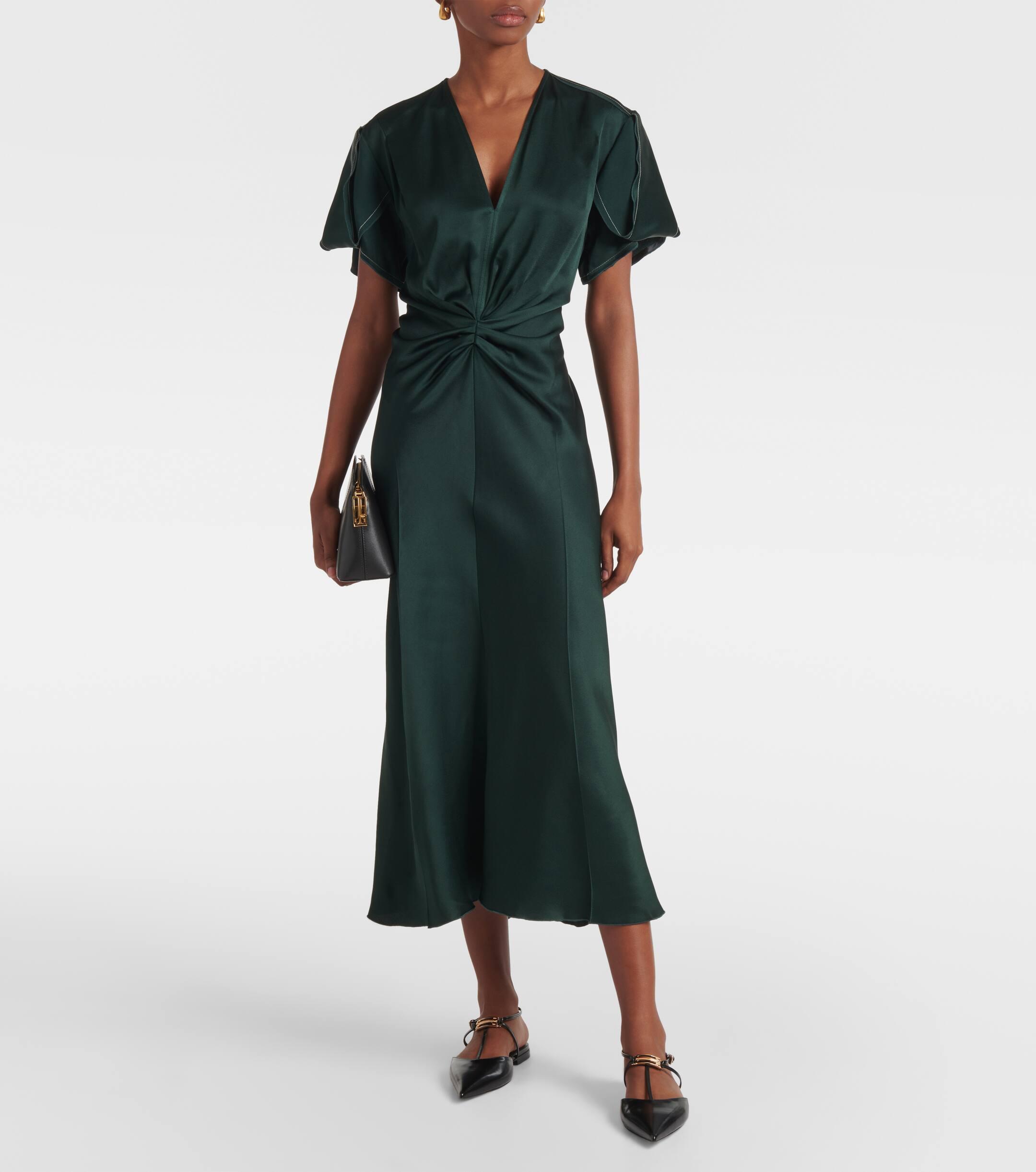 Victoria Beckham Gathered Crepe Satin Midi Dress in Green | Lyst Canada