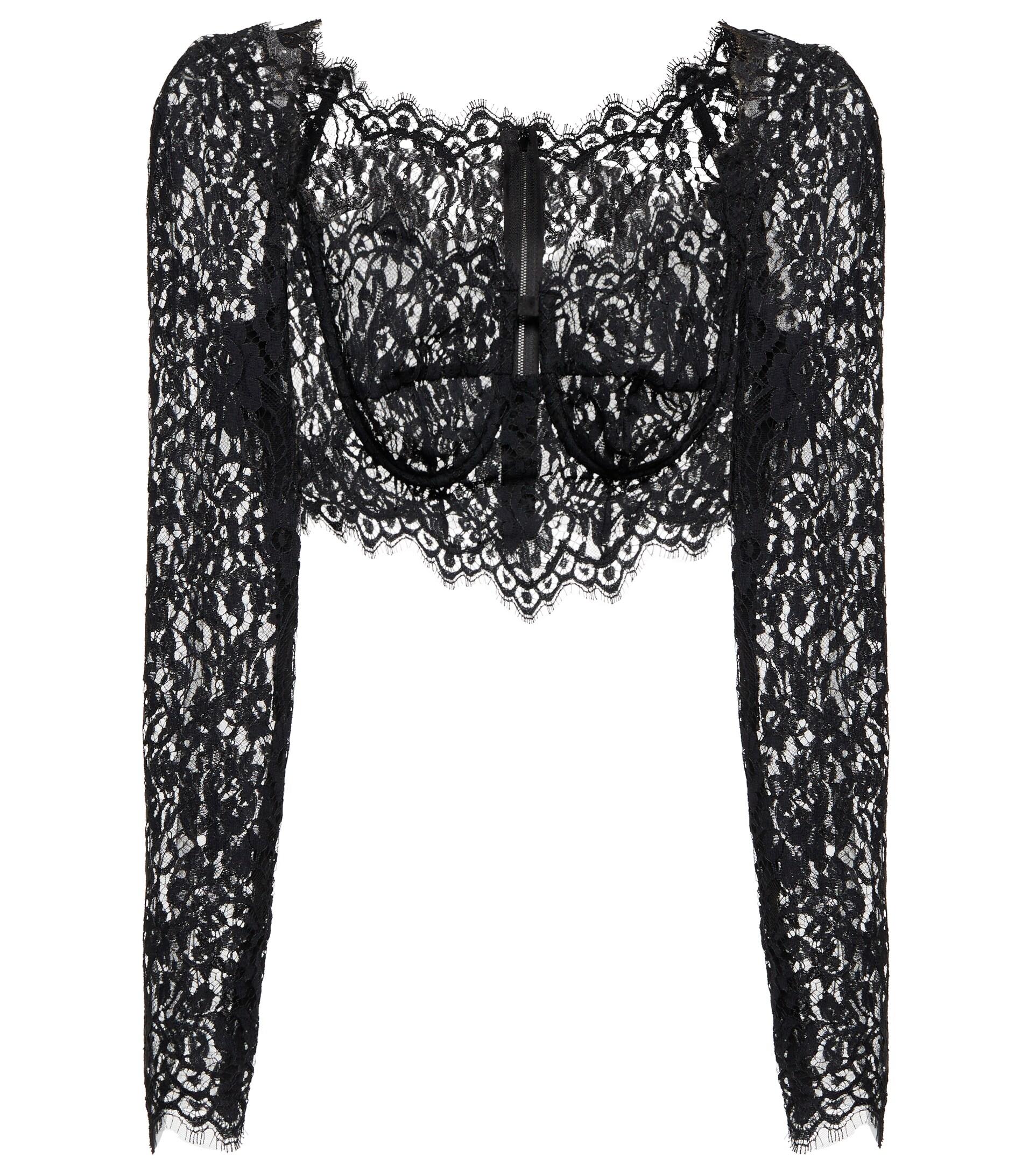 Mujer Ropa de Camisetas y tops de Blusas Blusa con detalles de encaje Saint Laurent de Encaje de color Negro 
