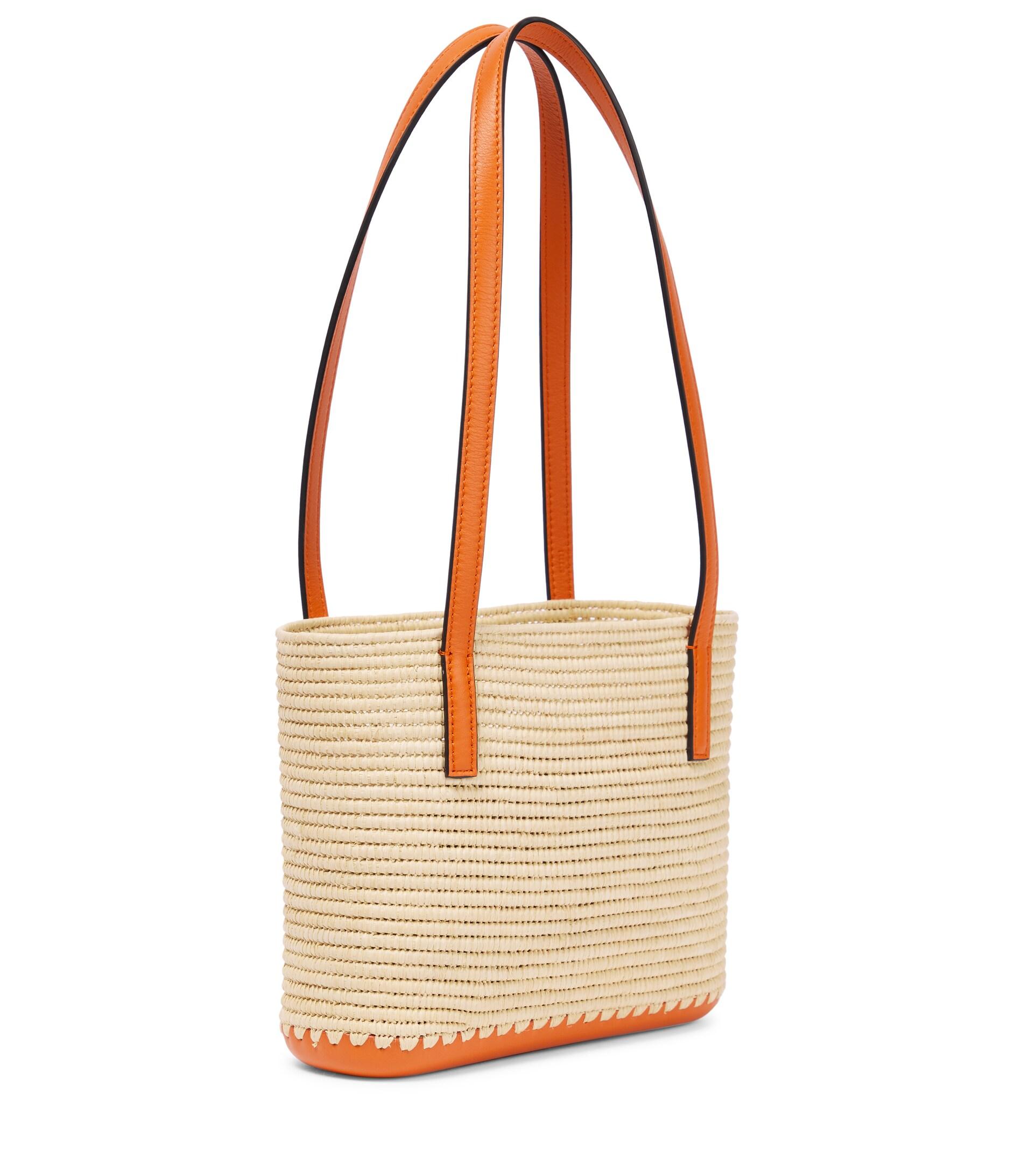Shop LOEWE 2020 SS Small Square Basket Bag In Raffia And Calfskin  (0010562270, 0010444685) by Rubanmiraculeux