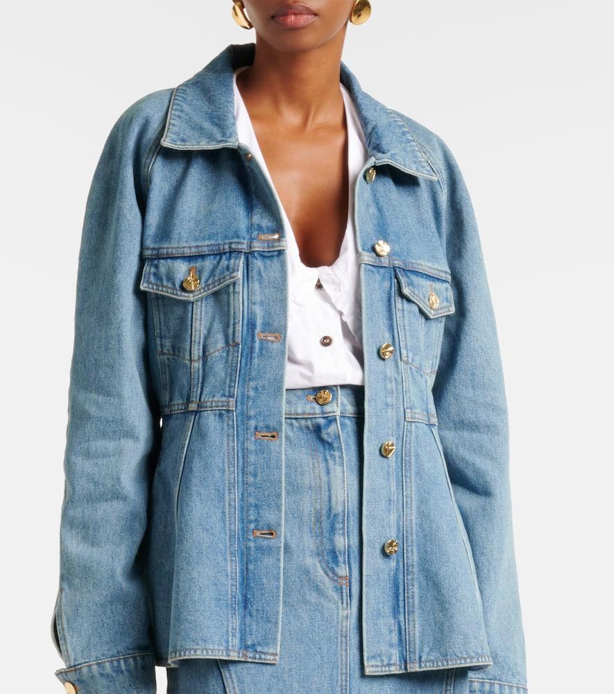 Nina Ricci Peplum Denim Jacket in Blue | Lyst UK
