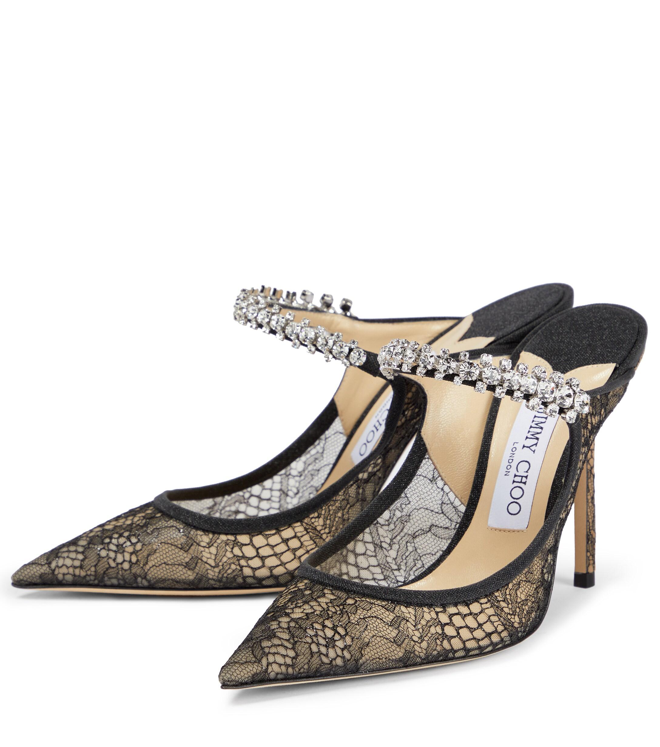 Jimmy Choo Bing 100 Embellished Lace Mules in Brown | Lyst