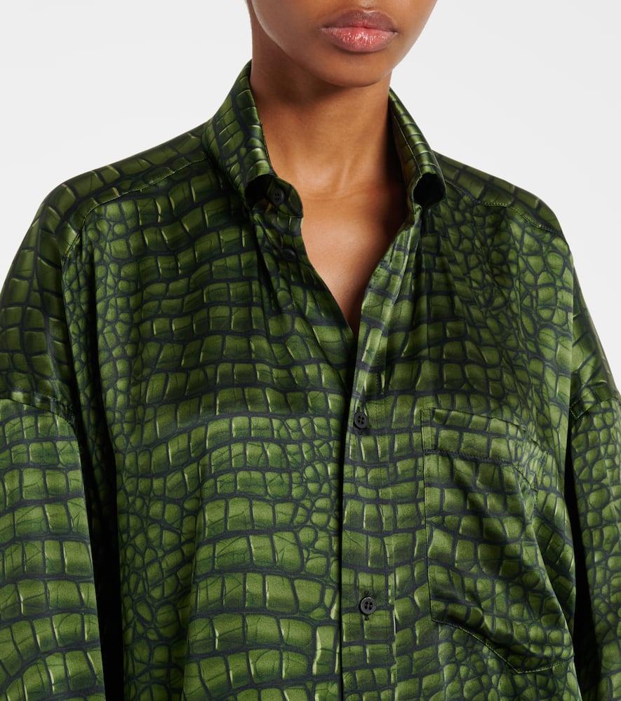 Balenciaga Cocoon Printed Oversized Silk Satin Shirt in Green | Lyst