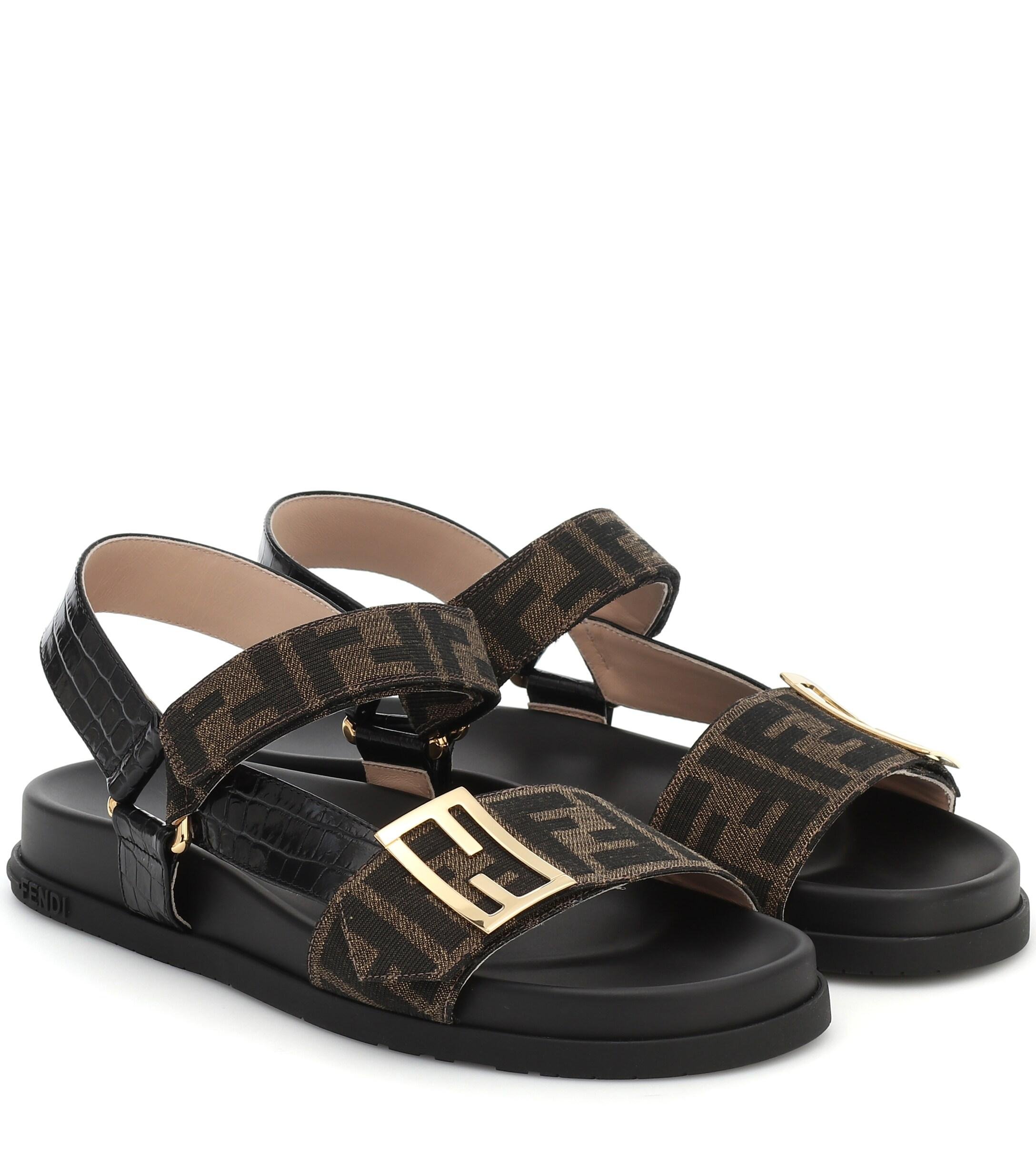 Fendi Ff Jacquard Sandals in Brown - Lyst