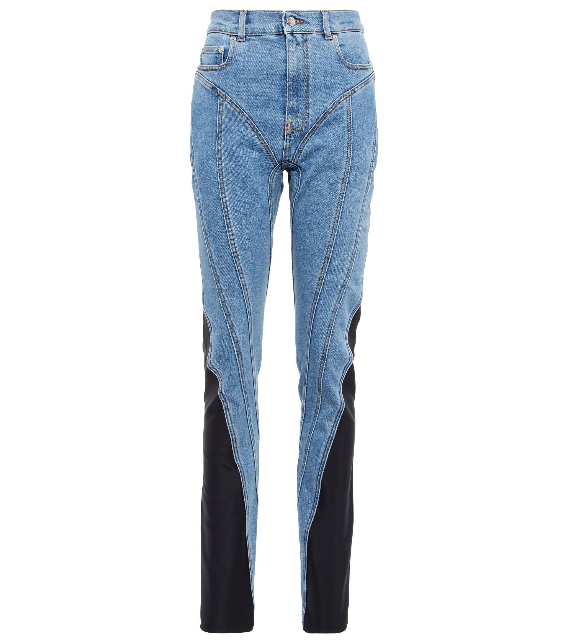Mugler Jersey-paneled High-rise Slim Jeans in Blue | Lyst