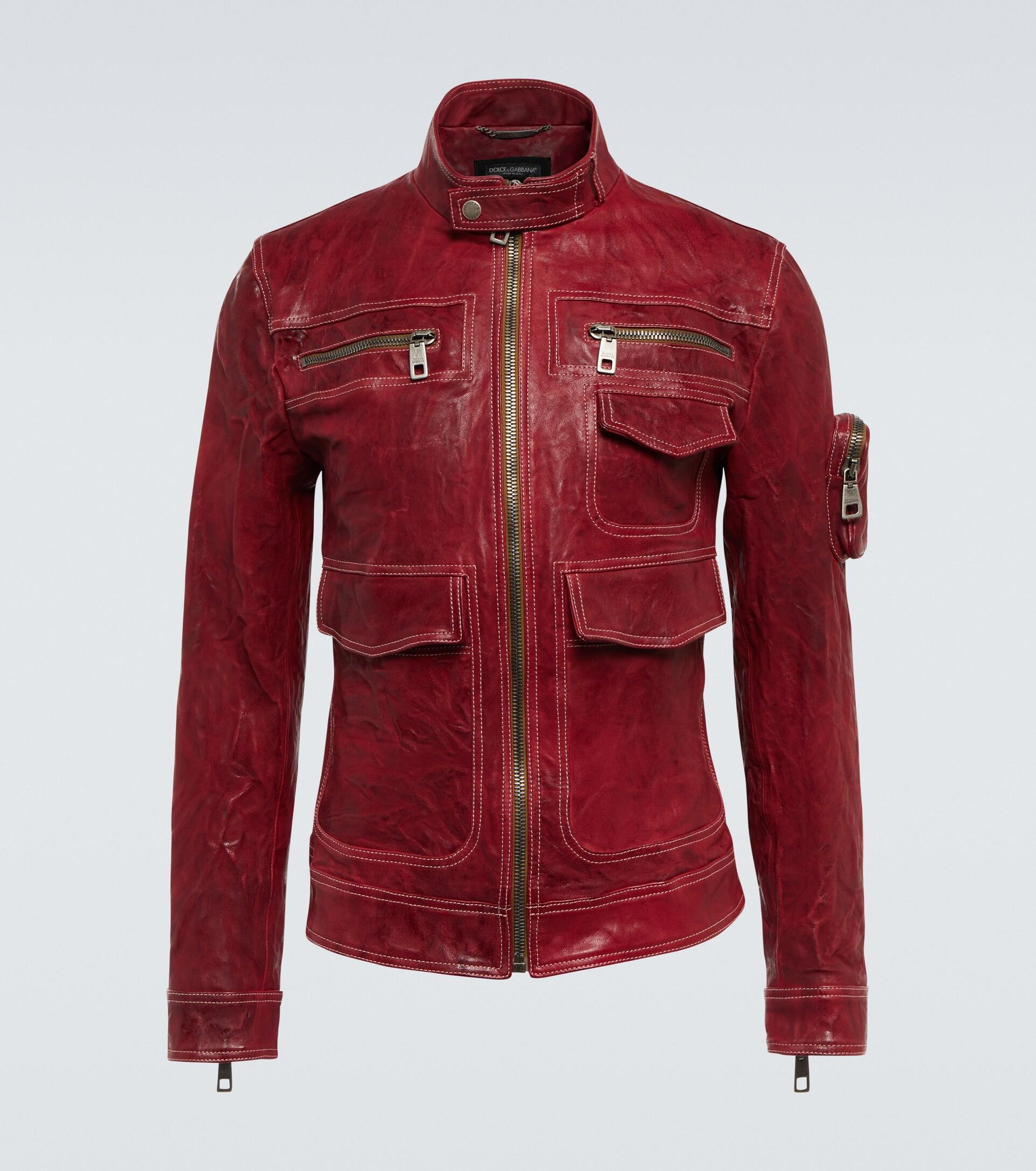 Dolce & Gabbana Leather Biker Jacket in Red for Men | Lyst