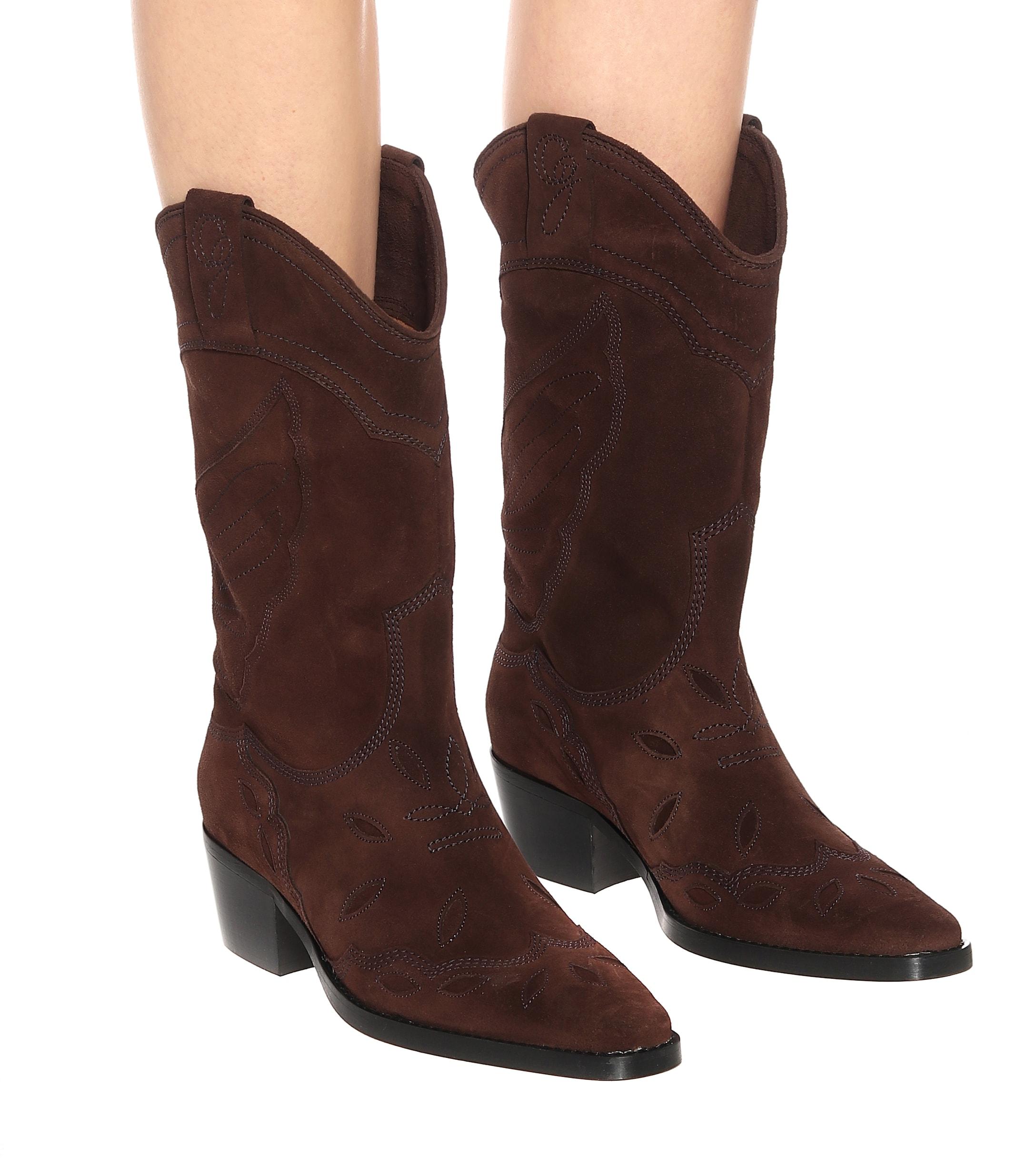 Ganni High Texas Suede Cowboy Boots in Brown | Lyst