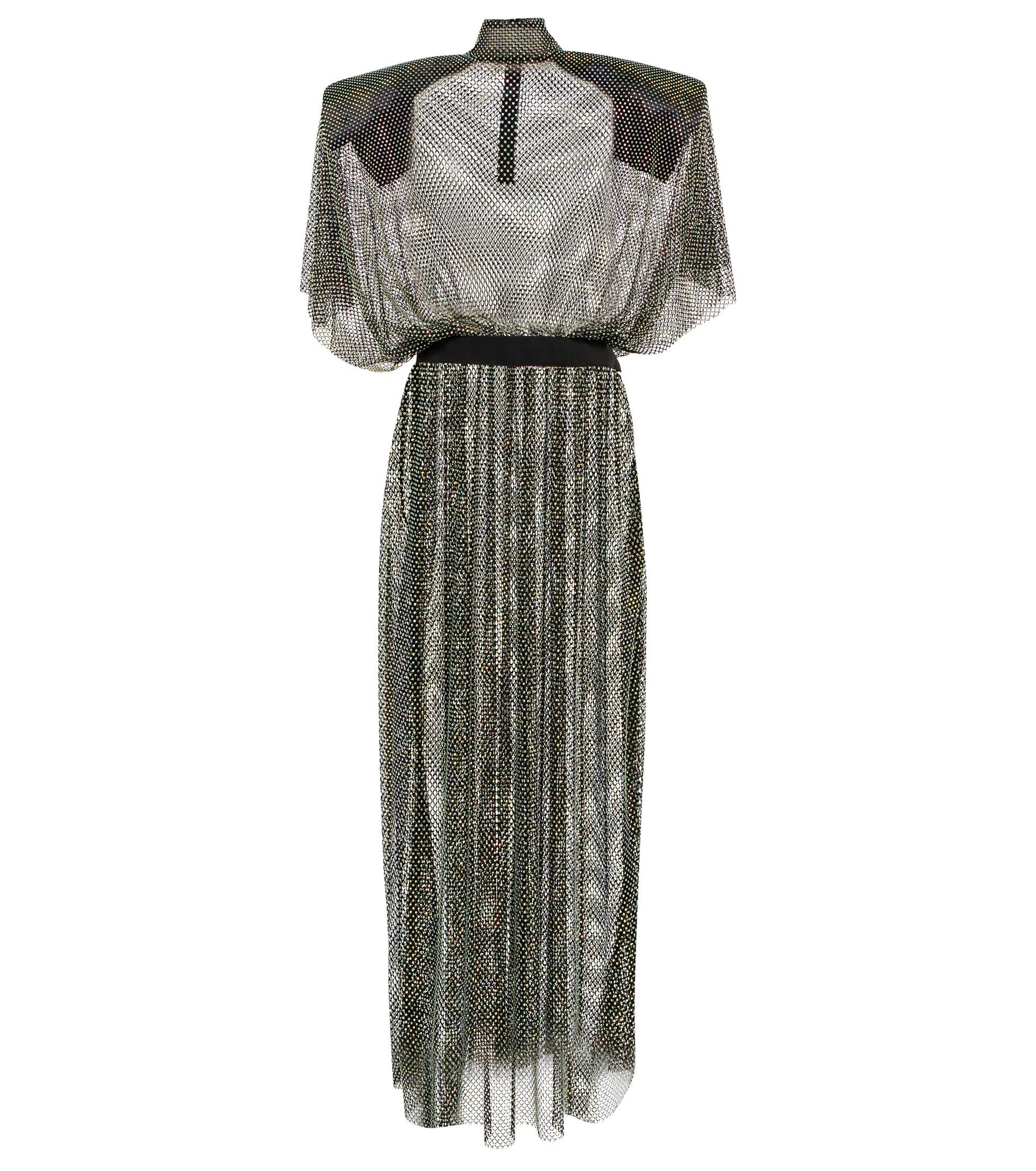 Dolce & Gabbana Embellished Mesh Maxi Dress in Gray | Lyst