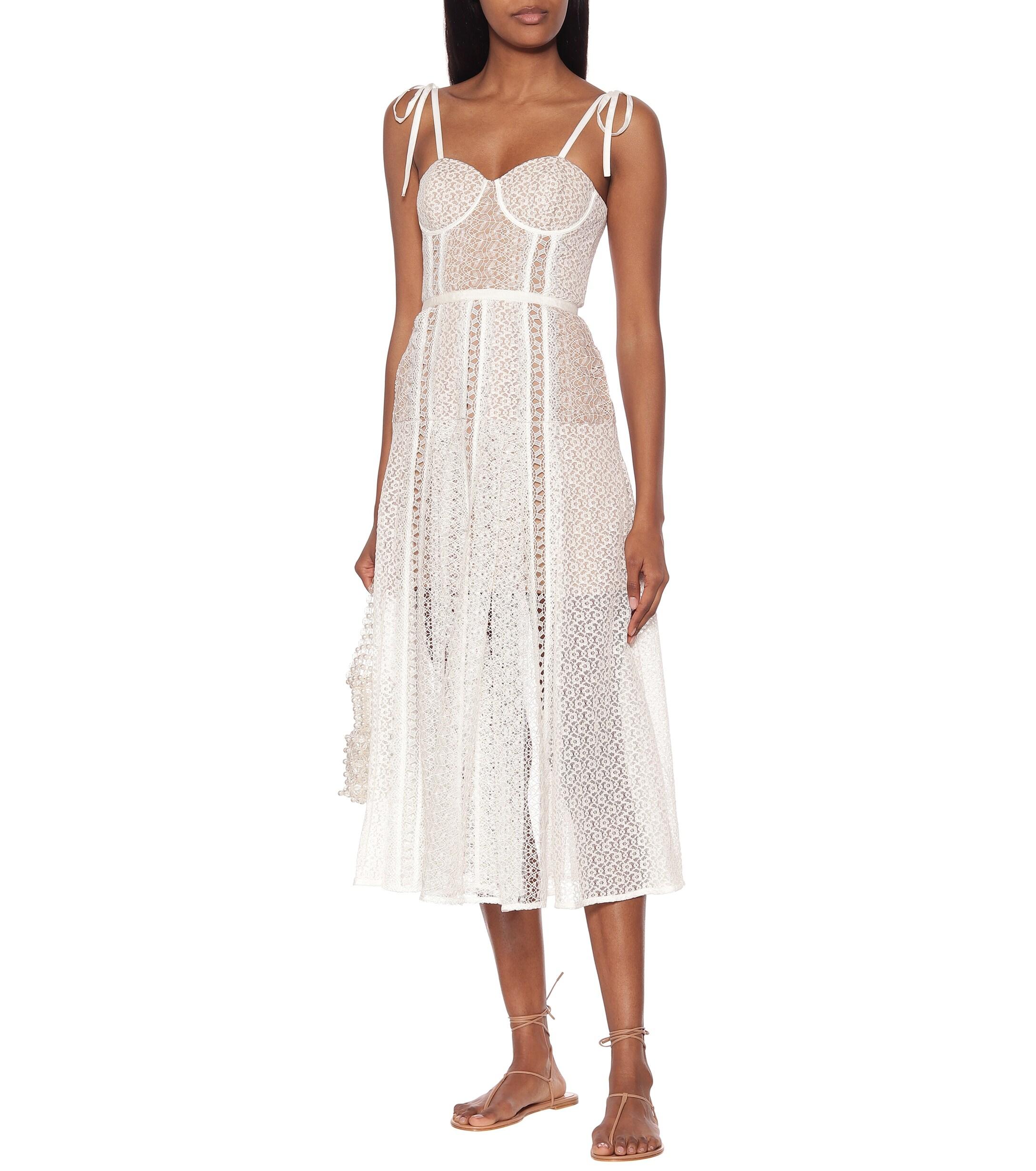 Self-Portrait Floral Lace Midi Dress in White - Lyst