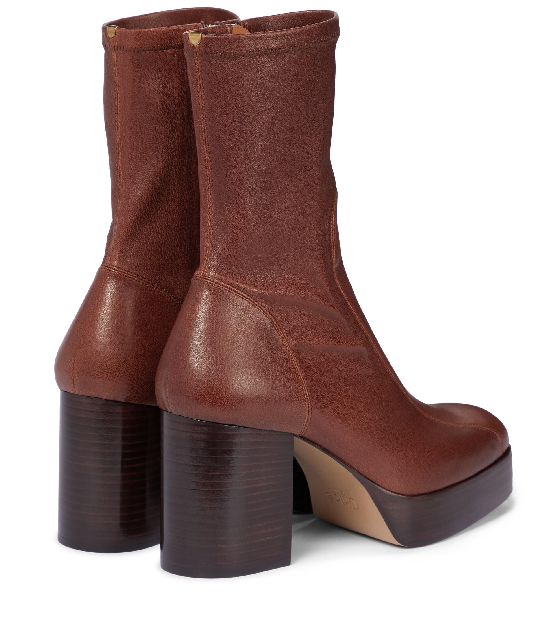 Chloé Chloe Izzie Leather Platform Boots in Brown | Lyst