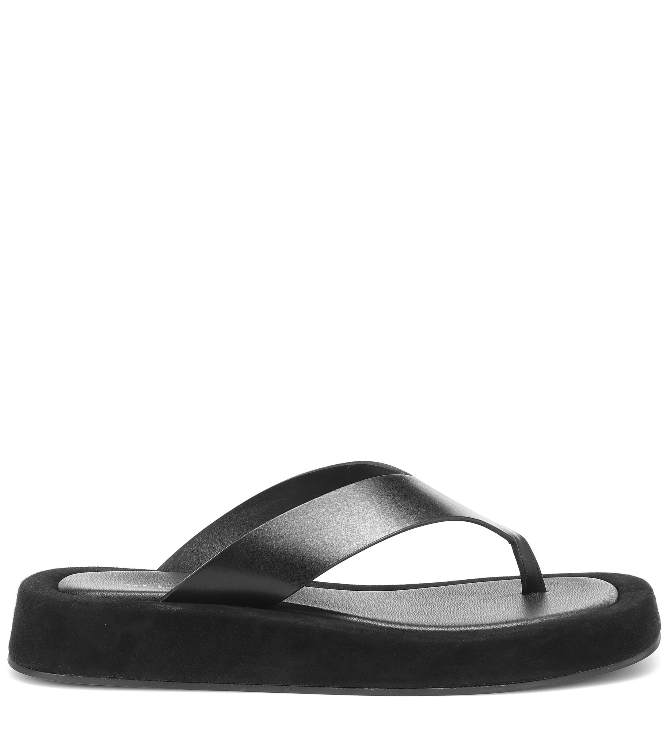 The Row Ginza Leather And Suede Sandals in Black-Black (Black) - Lyst