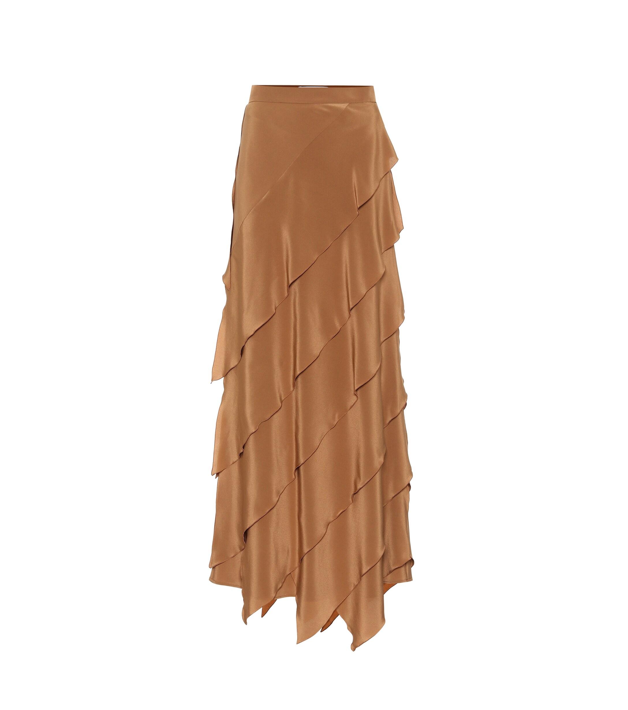 Max Mara High-rise Silk-satin Skirt in Brown - Lyst