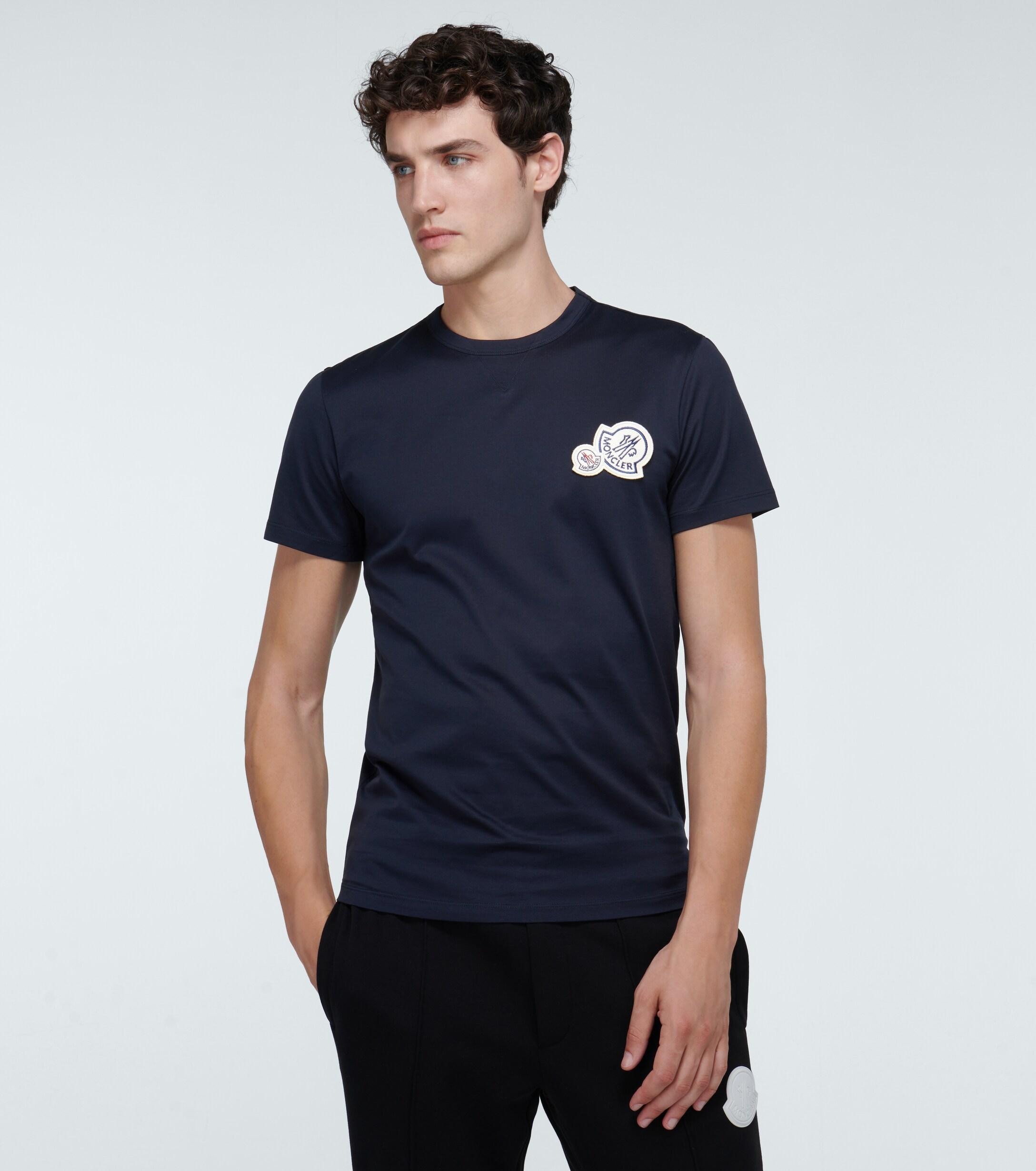 Moncler Short-sleeved Cotton T-shirt in Blue for Men - Lyst