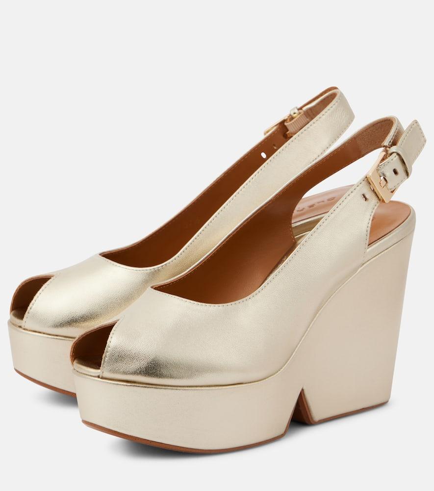 Robert Clergerie Dylan Metallic Leather Wedge Sandals in Natural