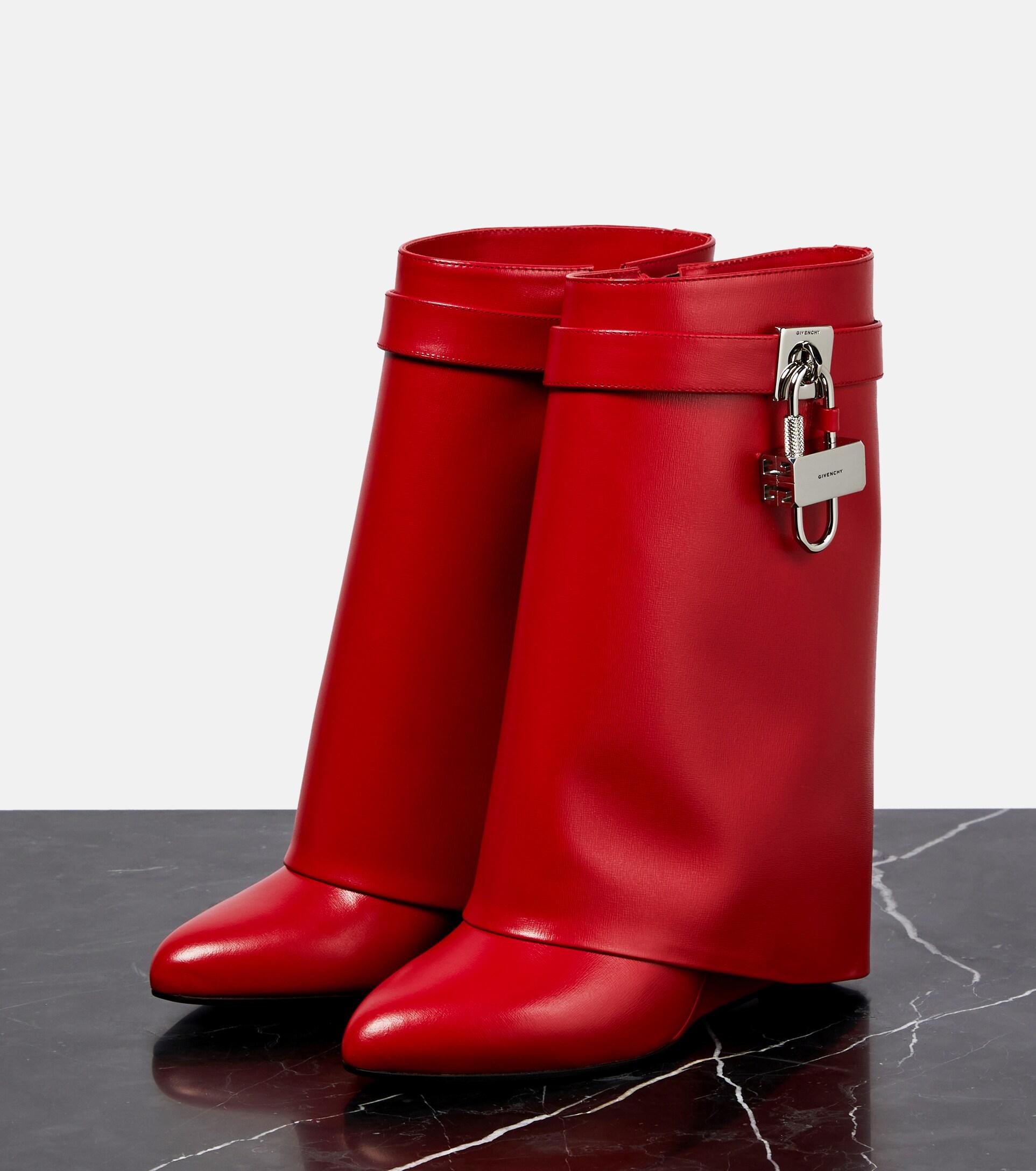 Givenchy Shark Lock Leather Ankle Boots in Red | Lyst