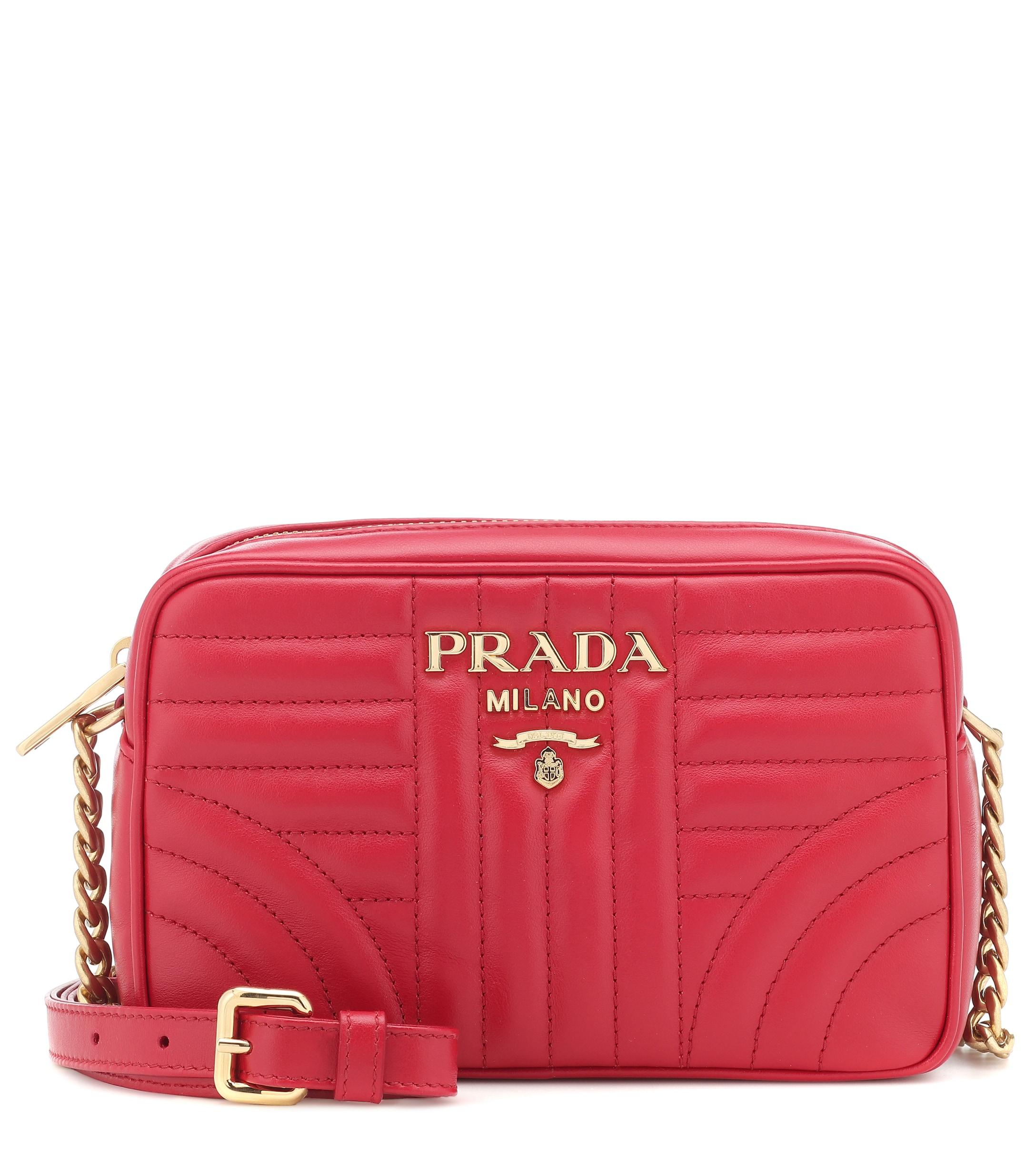 Prada Diagramme Leather Crossbody Bag in Red Lyst