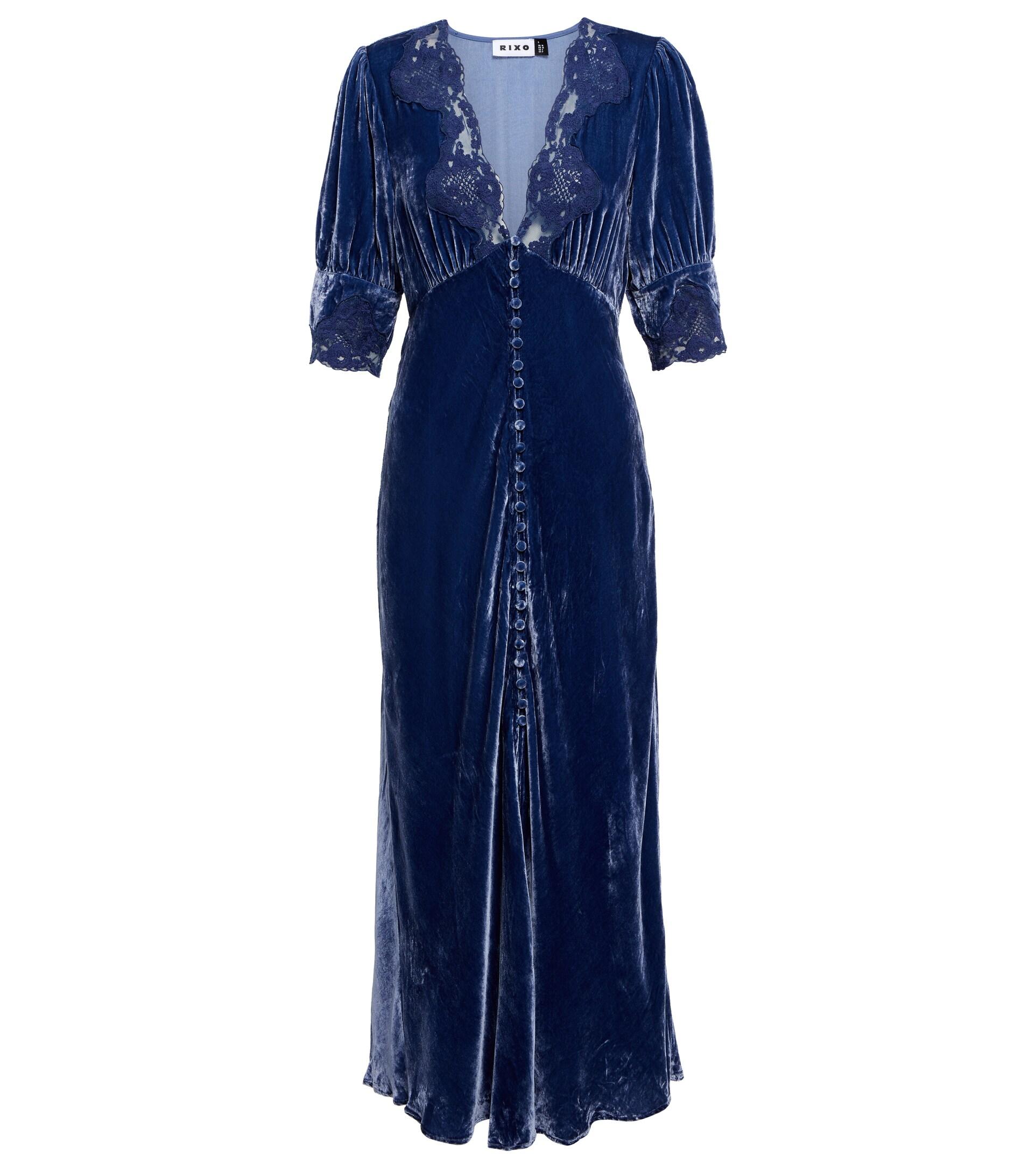 RIXO London Simone Velvet Midi Dress in Blue Lyst