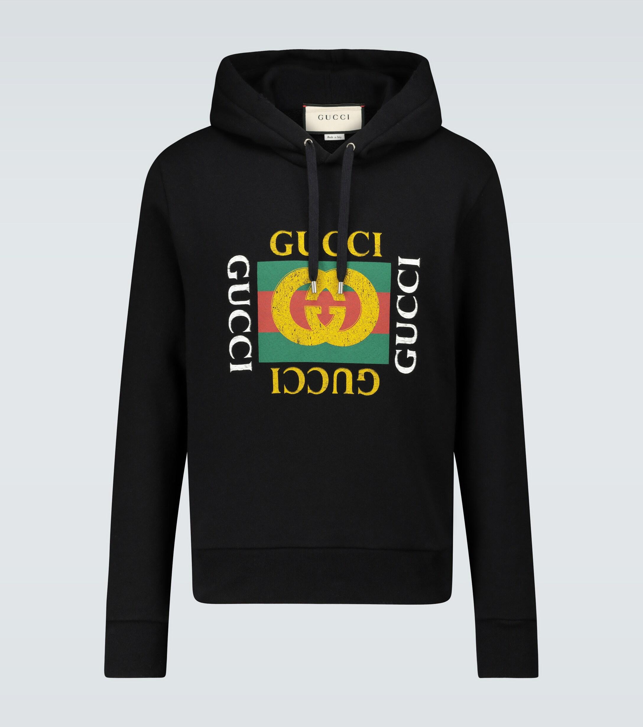 Gucci Cotton Fake Logo Hoodie in Black for Men - Save 30% - Lyst
