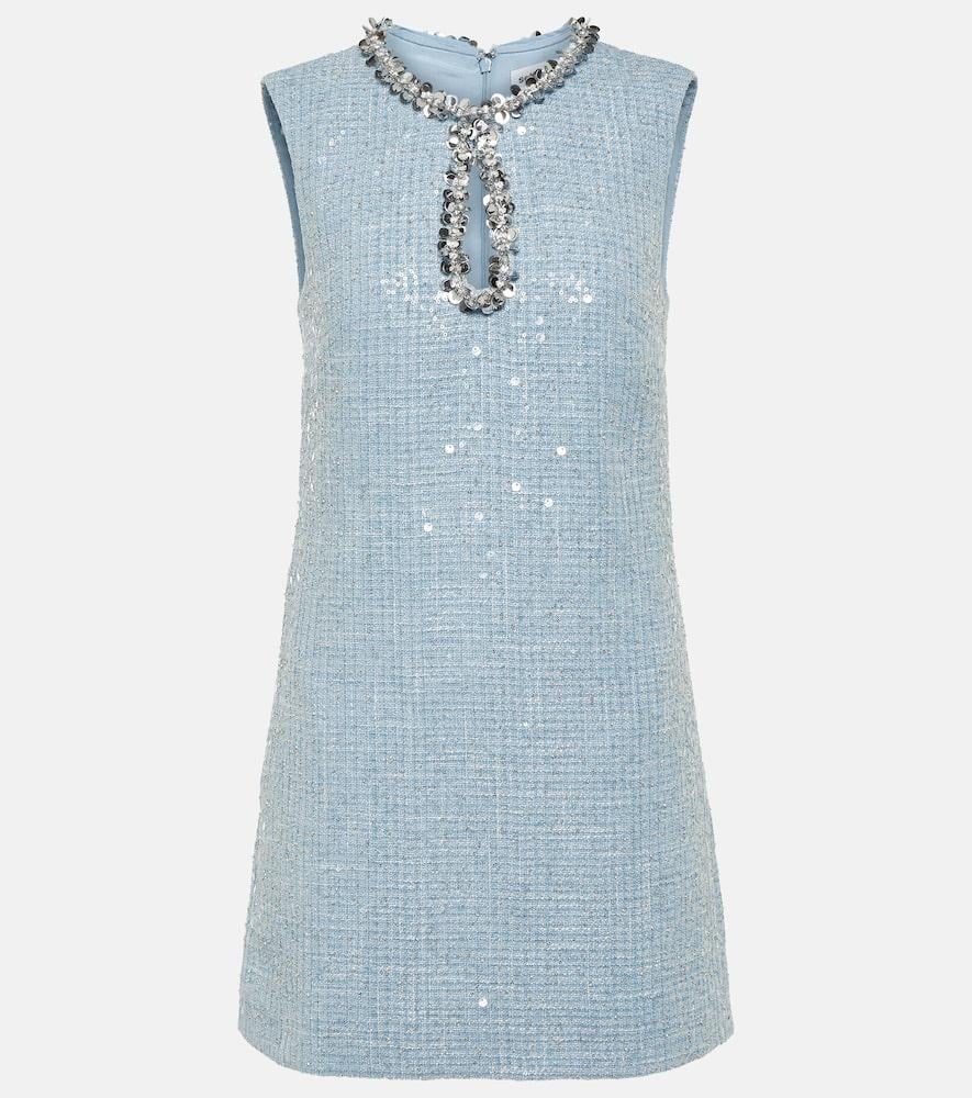 Sequin Embellished Mini Dress with Pearl Detailing - Blue main image 1