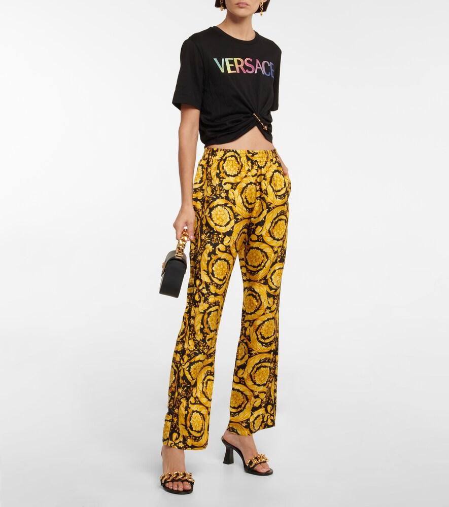 Versace Barocco High-rise Silk Pants in Yellow | Lyst