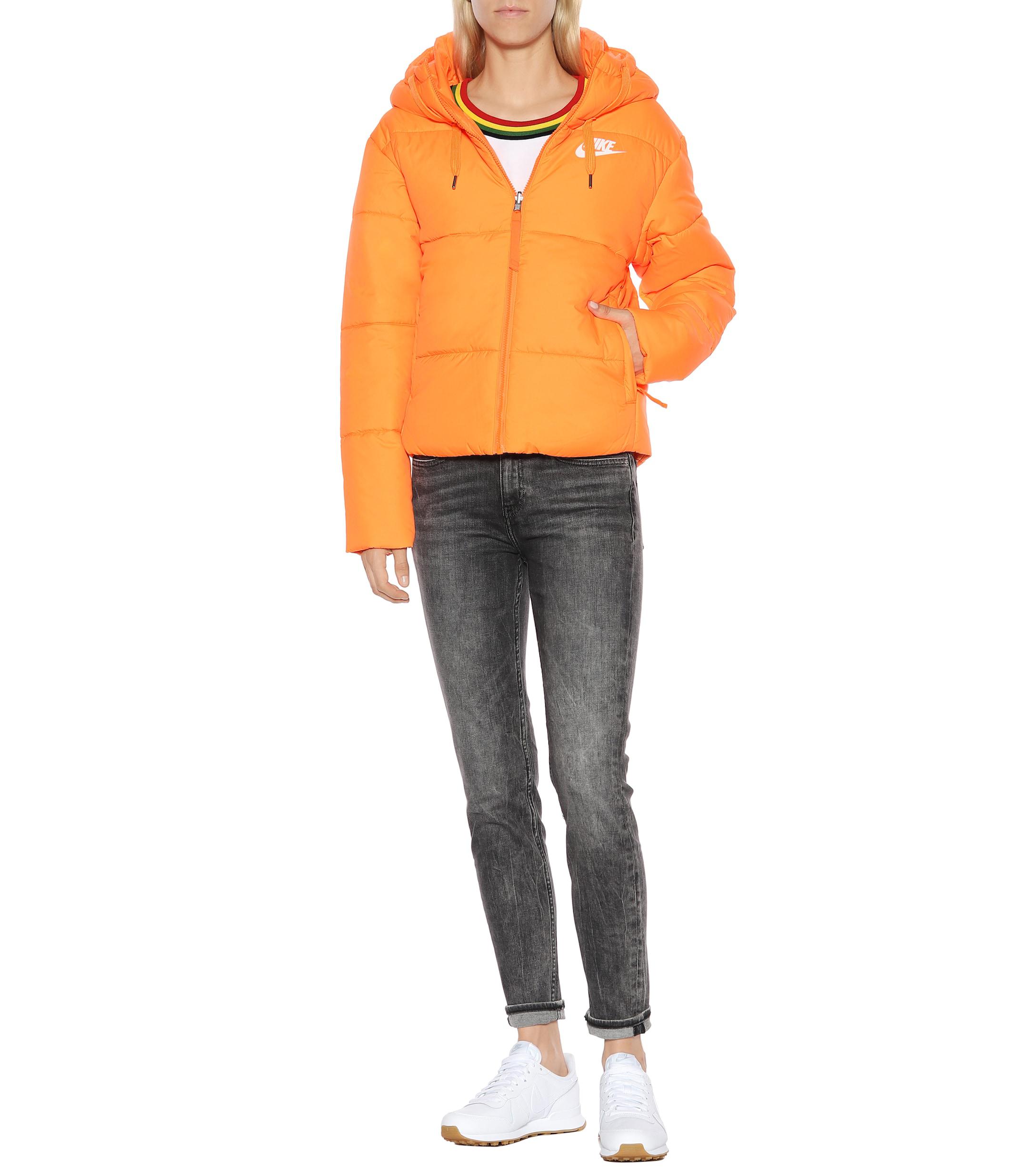 Nike Hooded Puffer Jacket in Orange - Lyst