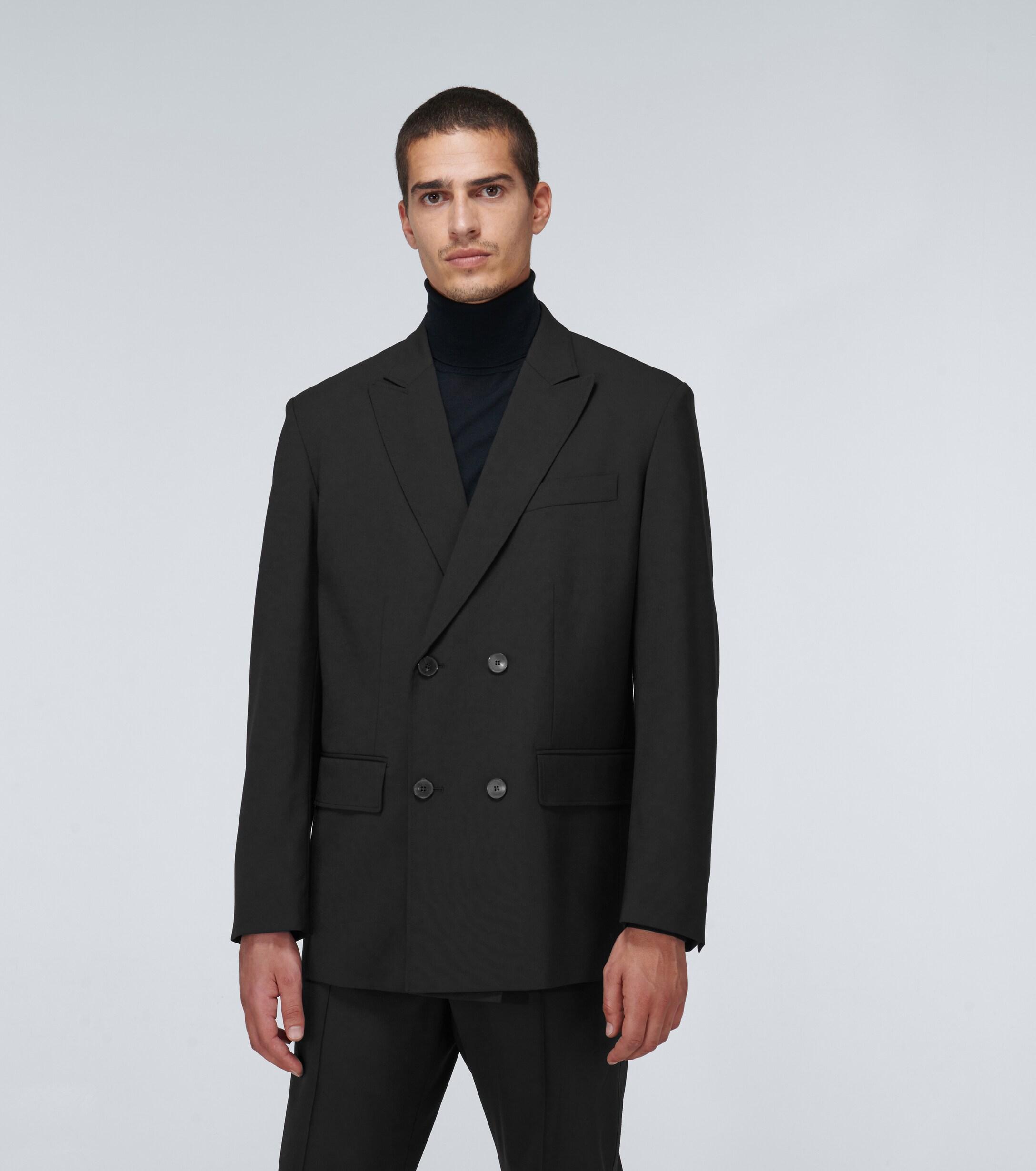 Valentino Double-breasted Wool-blend Blazer in Black for Men - Lyst