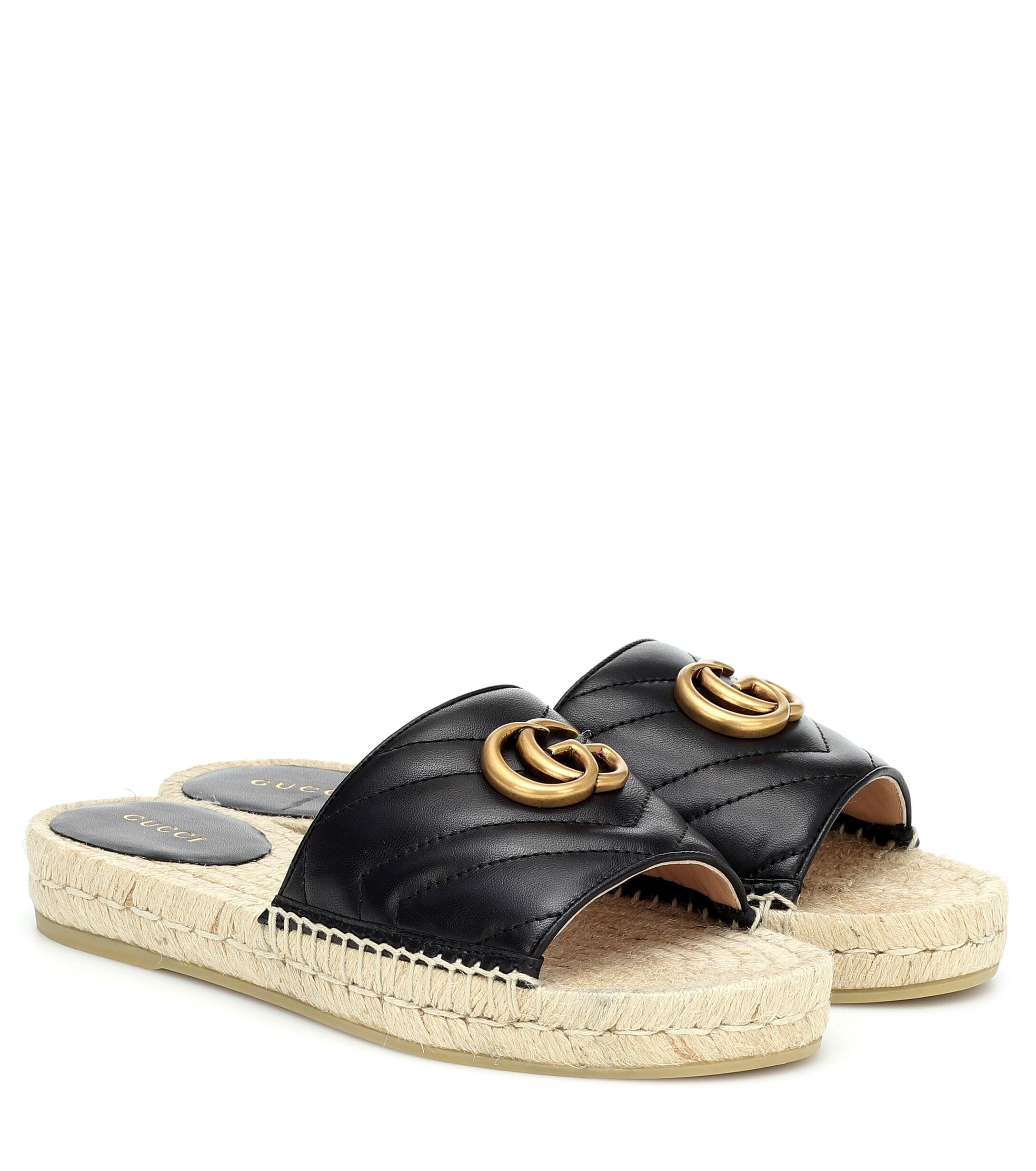 Gucci Pilar Leather Espadrille Slides in Black - Lyst