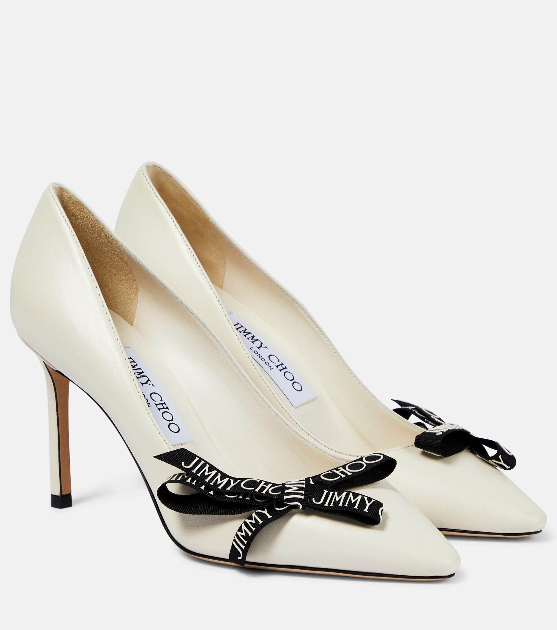 Jimmy Choo Romy 85 Bowembellished Leather Pumps in Metallic Lyst