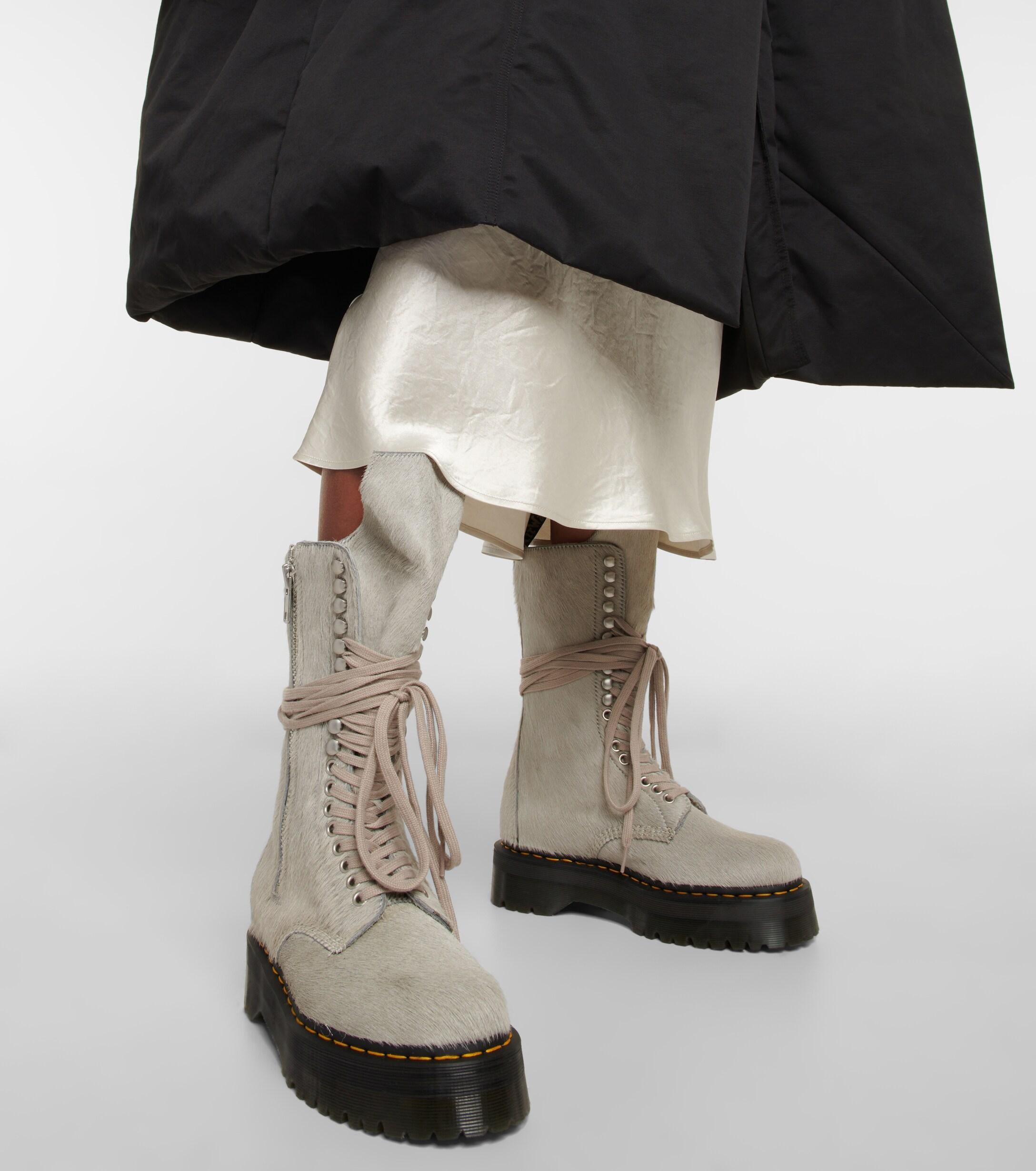 Rick Owens X Dr. Martens Calf Hair Boots in Grey | Lyst UK