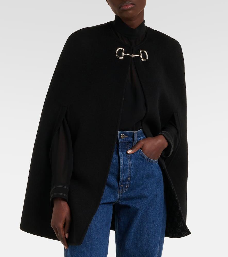 【関税&送料込】Gucci Wool Cape With Iconic Horsebit Wool and silk Horsebit cape in black and grey | GUCCI® US