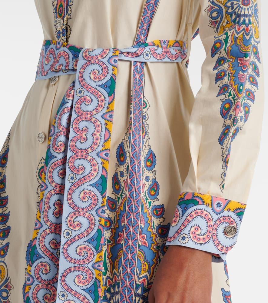 Etro Cotton Chemise Midi Dress With Paisley Print in White