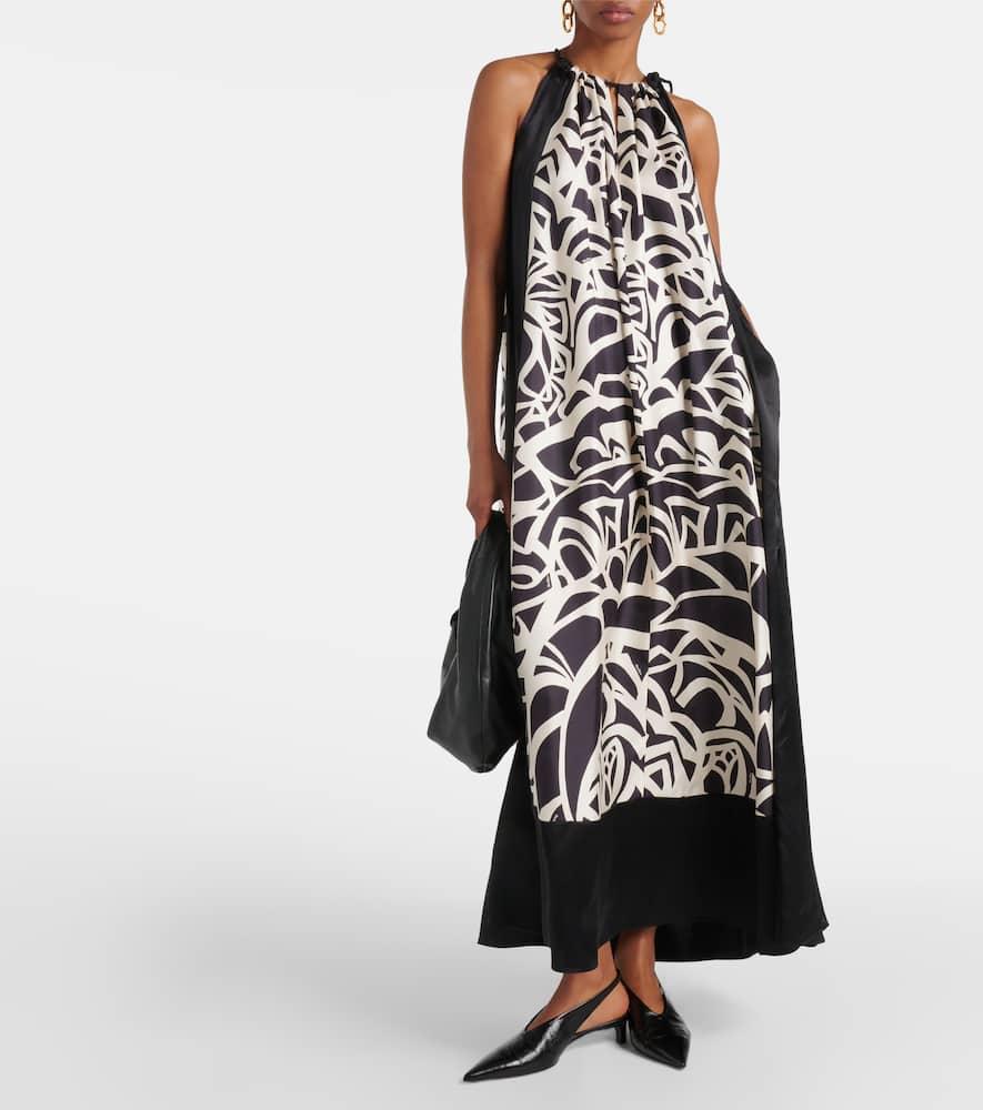 Max Mara Licenza Printed Silk Maxi Dress in White | Lyst