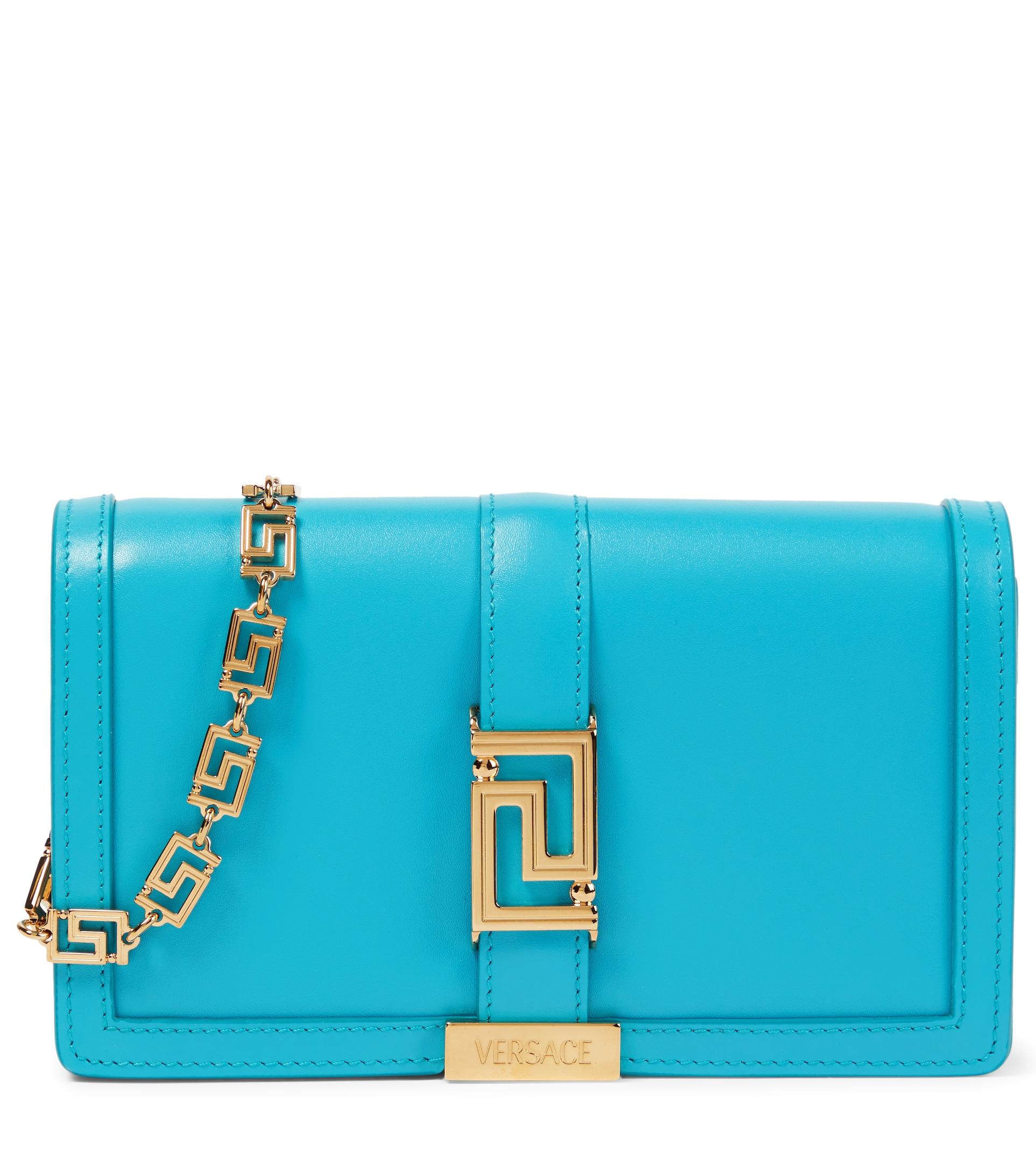 Versace Leather Greca Goddess Wallet On Chain in Blue | Lyst