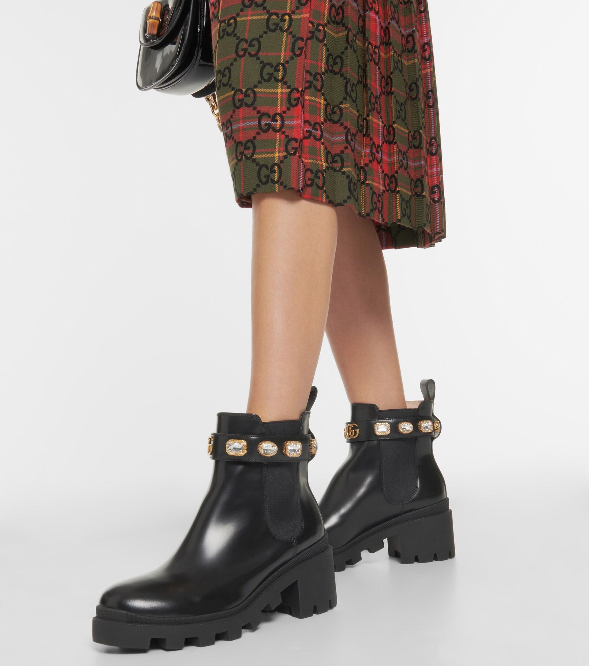 Gucci Leather Ankle Boot With Belt, Black, Leather | Lyst
