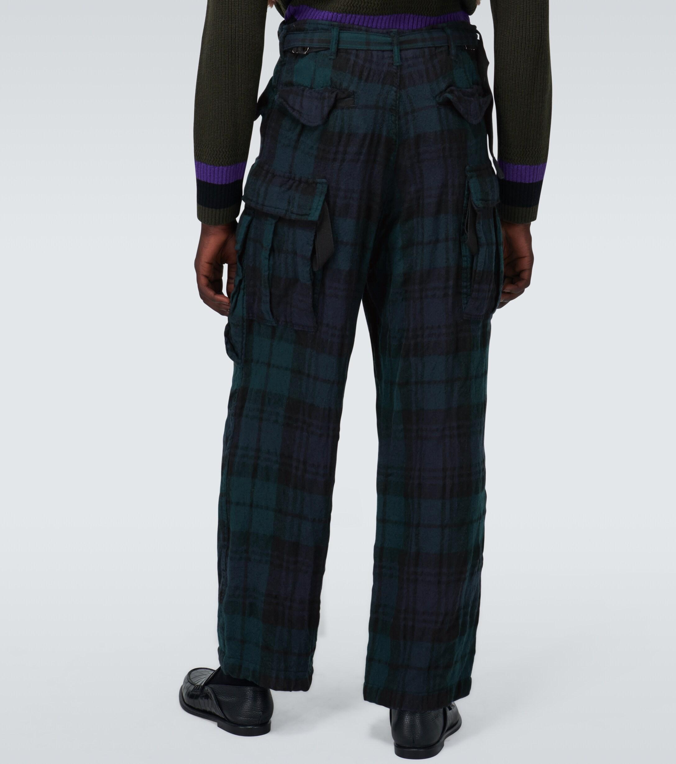 Sacai Check Shrivel Wool Cargo Pants in Green for Men - Lyst