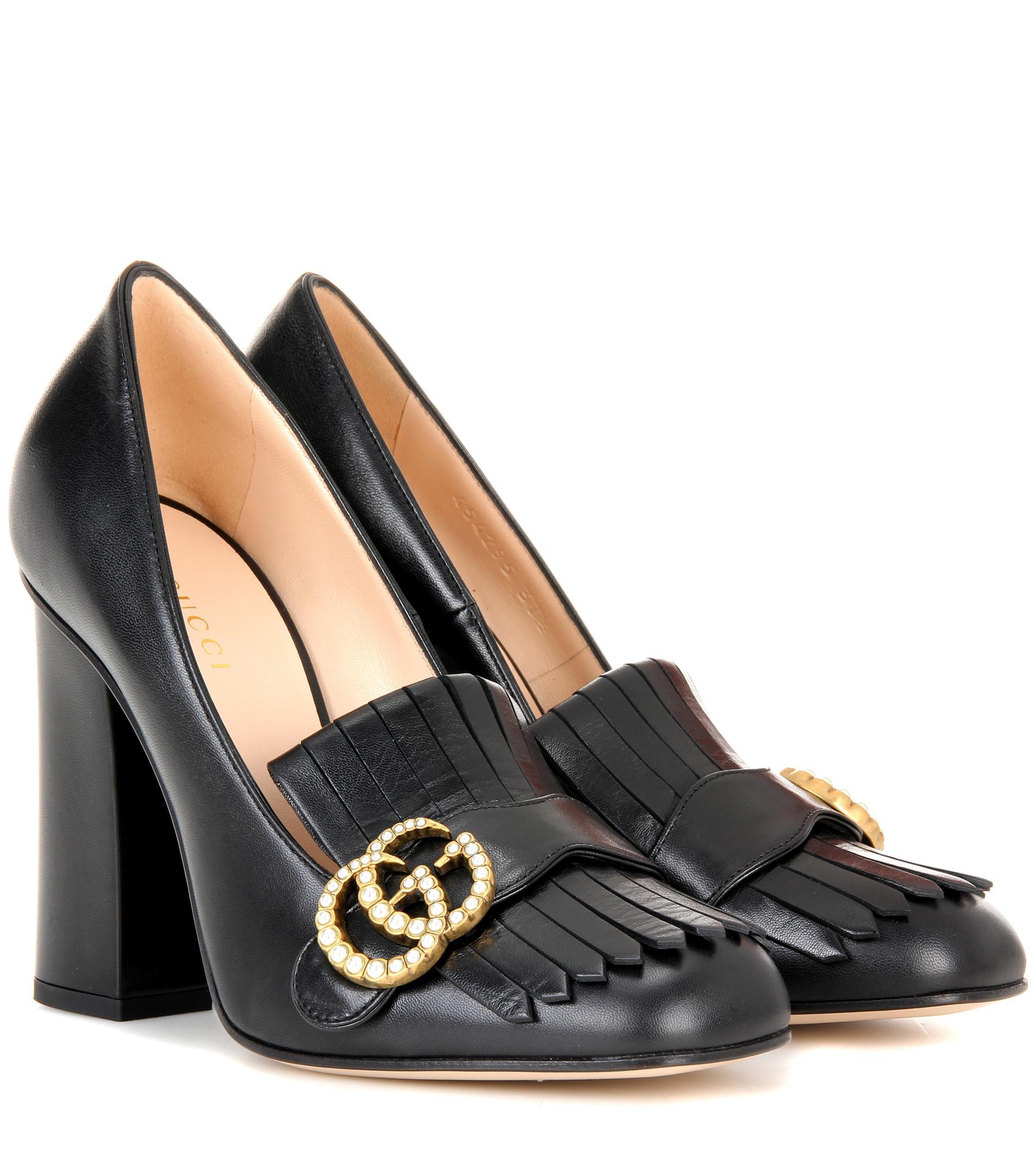 Gucci Leather Loafer Pumps in Black - Lyst