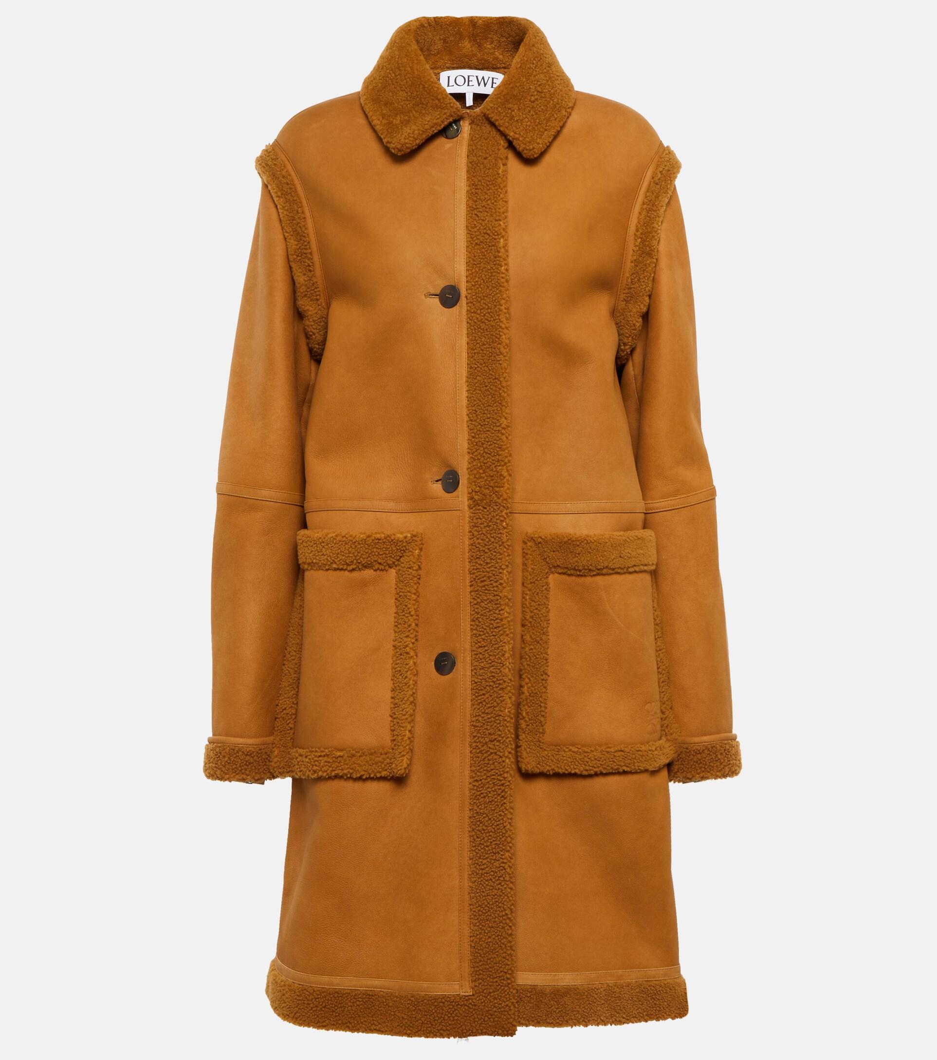 Loewe Leather And Shearling Coat in Brown | Lyst
