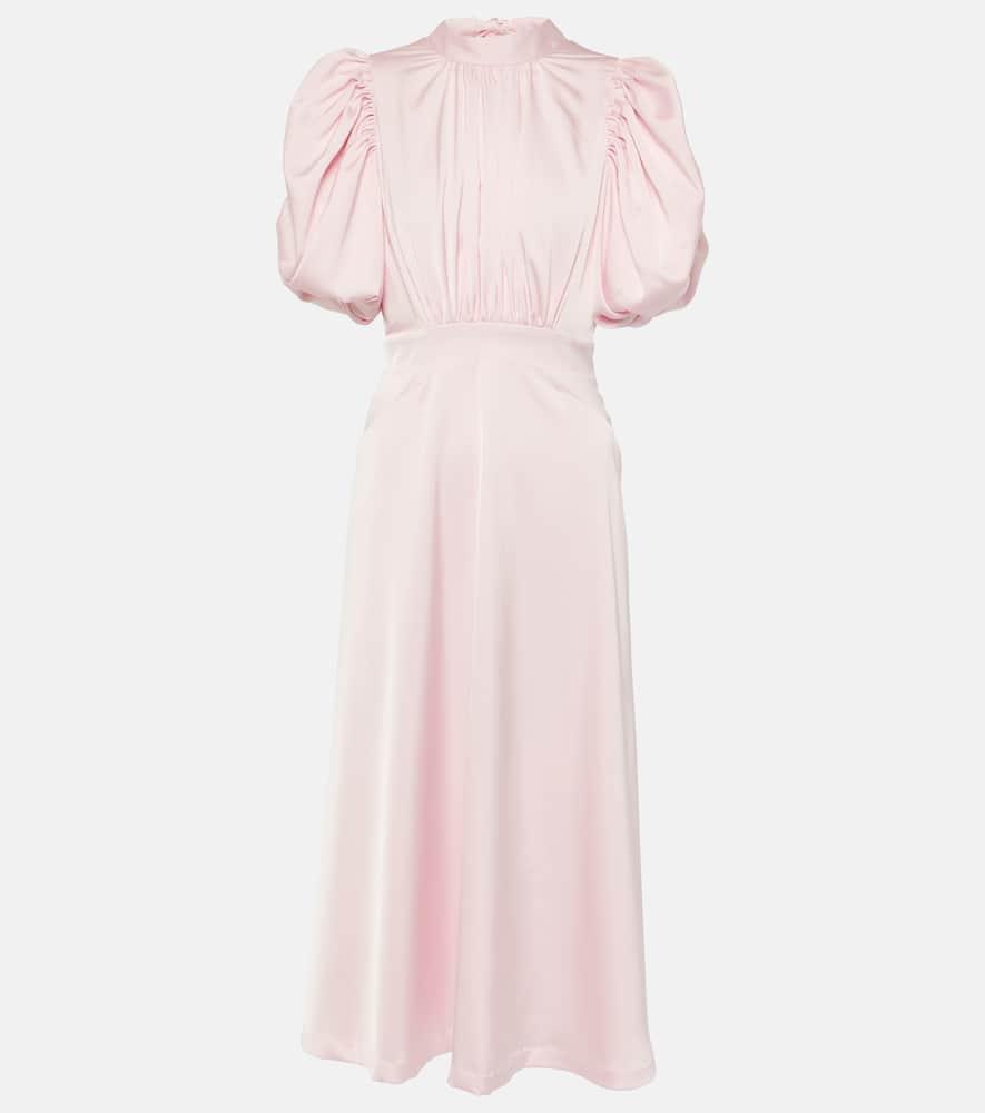 ROTATE ワンピース Bridal gathered satin midi dress926686 ROTATE BIRGER CHRISTENSEN Dress With Puff Sleeves in Pink | Lyst