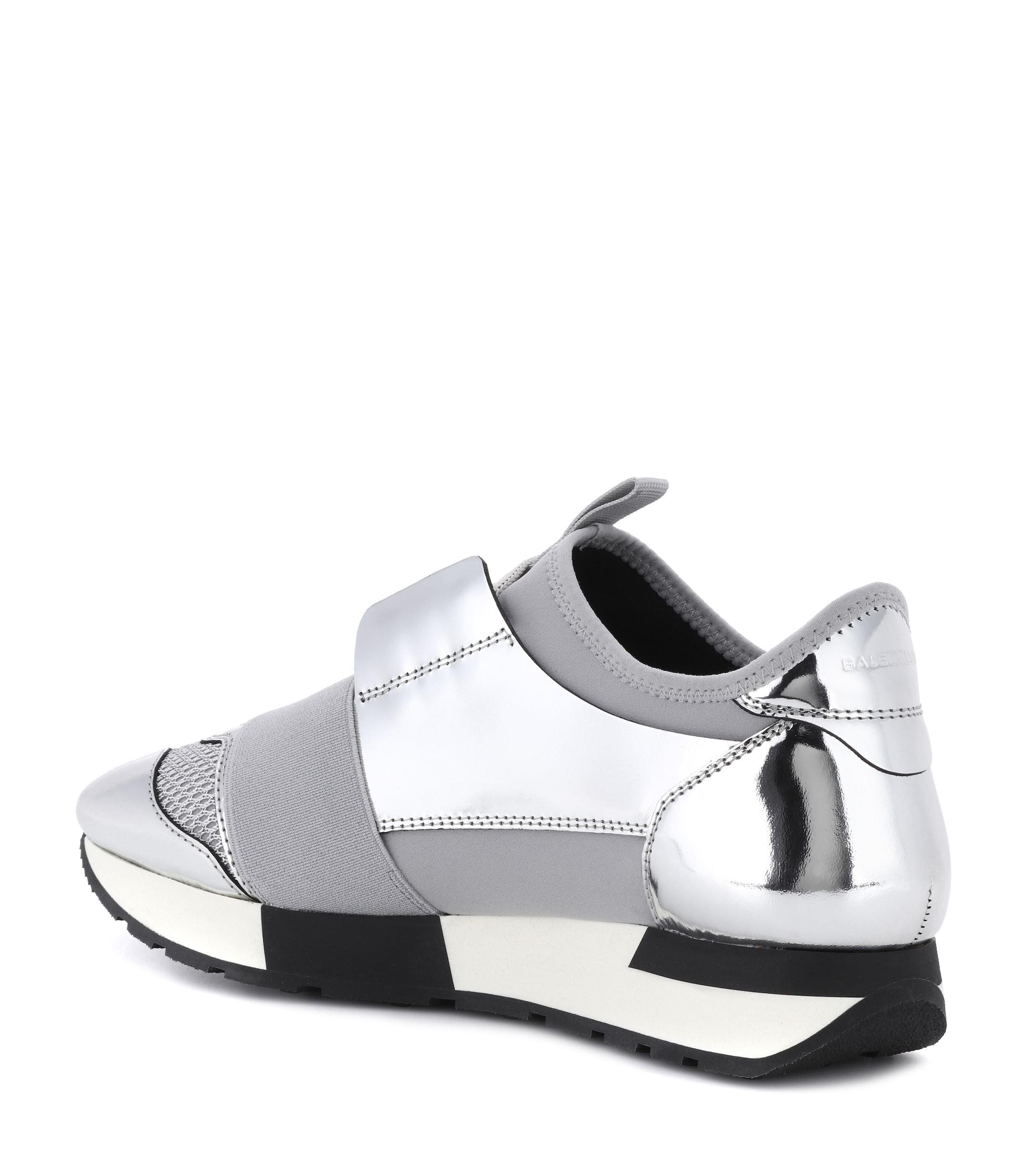 Balenciaga Race Runner Leather Sneakers in Silver (Metallic) | Lyst
